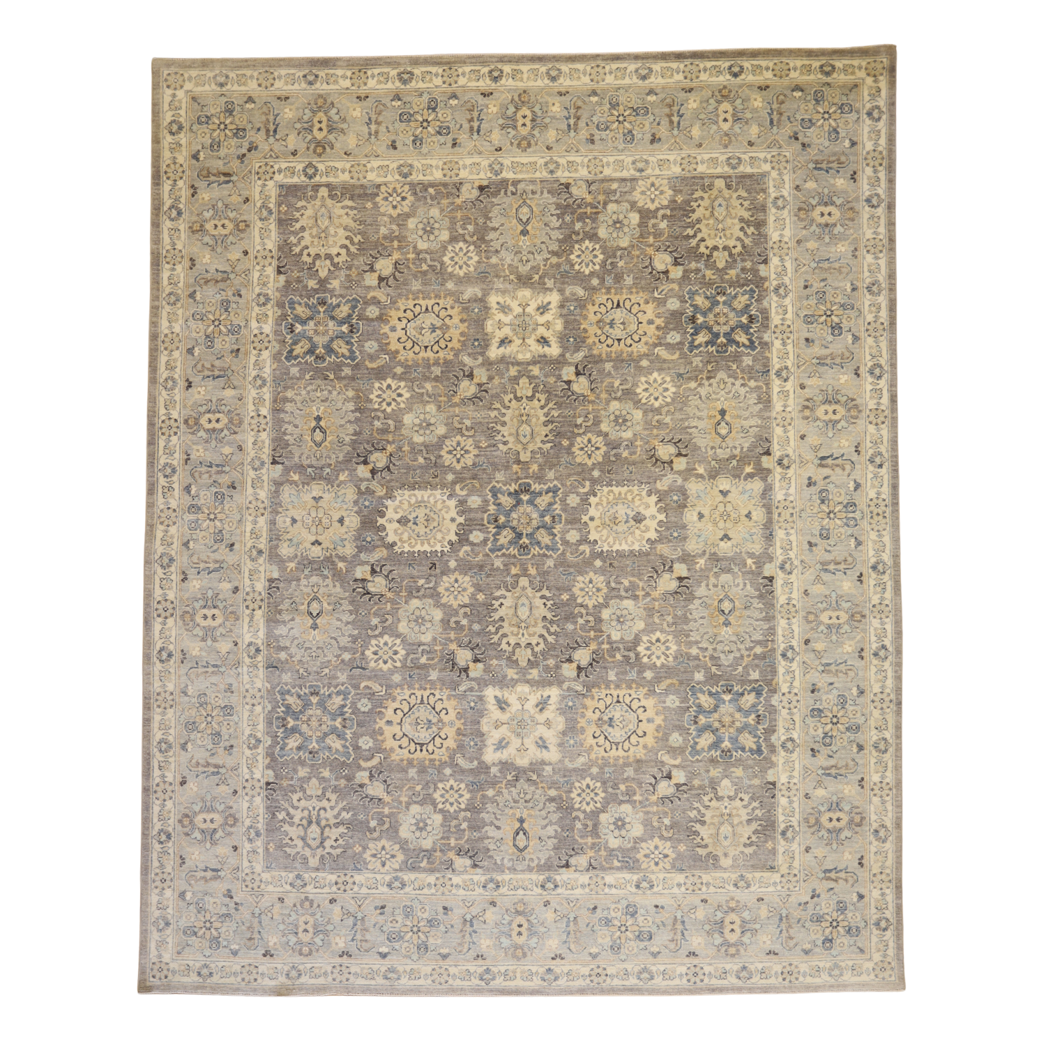9'2" x 11'5" GRAY AND GRAY PESHAWAR GEOMETRIC PAKISTANI RUG