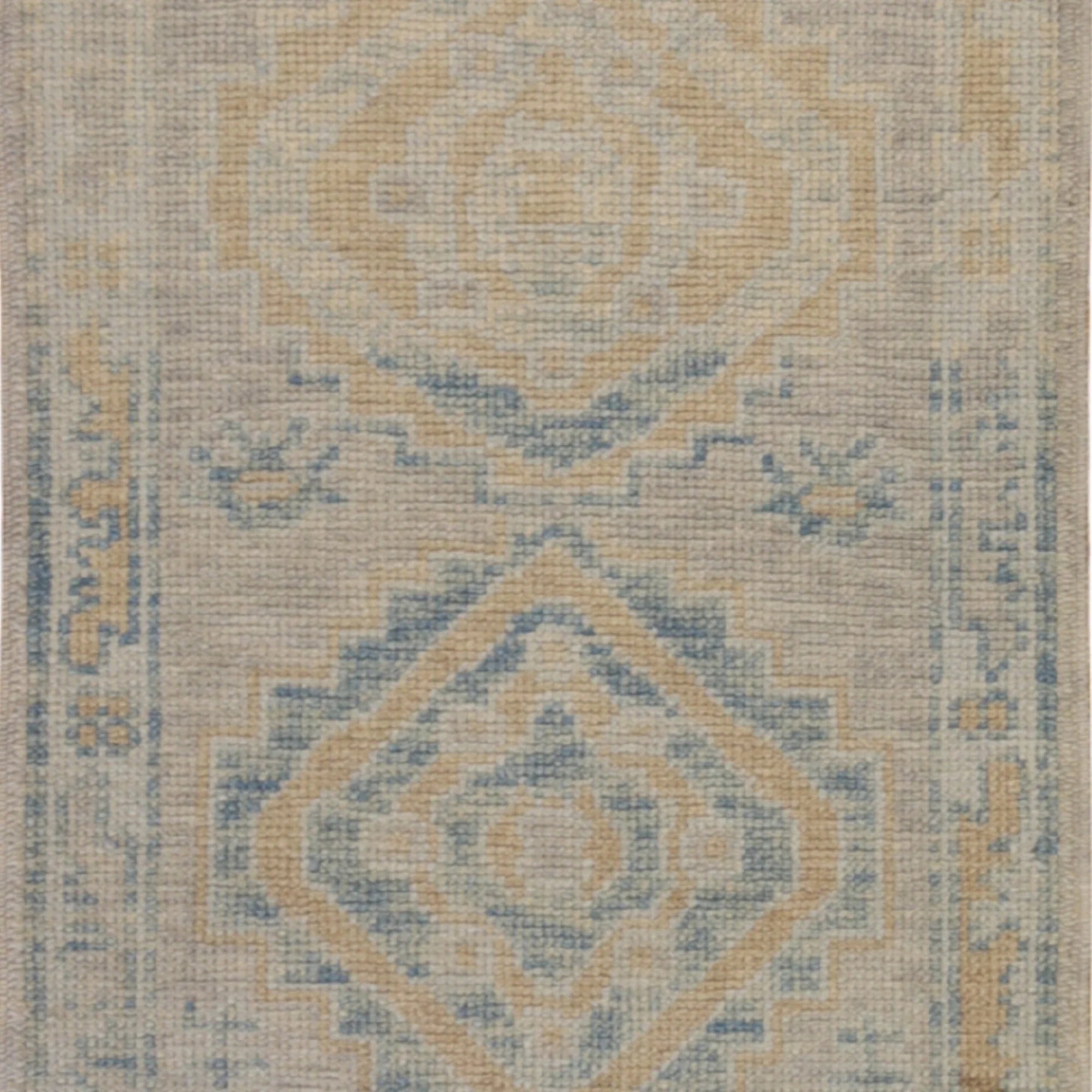2'0" x 3'0" BLUE AND BLUE OUSHAK GEOMETRIC TURKISH RUG