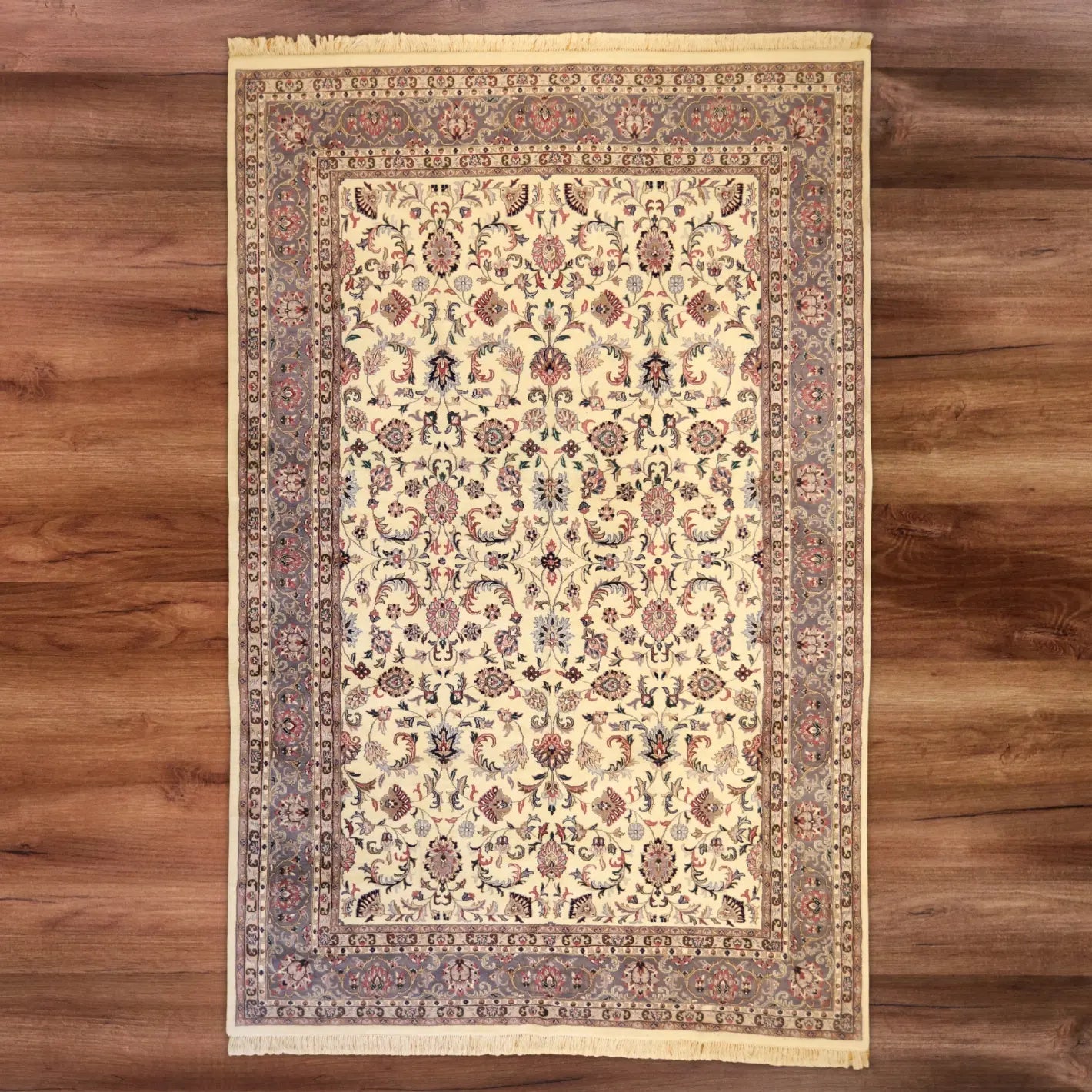 9'   7" x  14'   9" WHITE AND BLUE KASHAN FLORAL INDIAN RUG