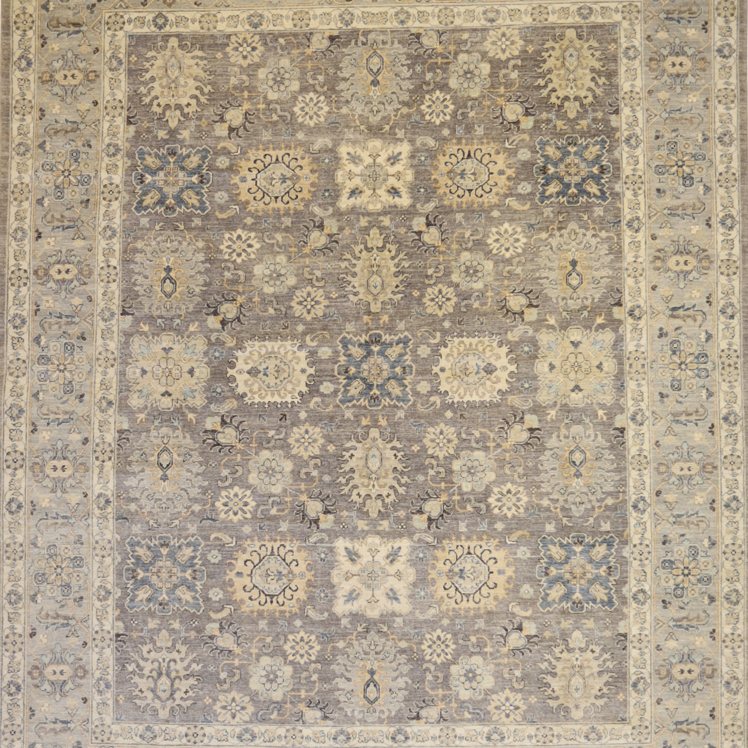 9'2" x 11'5" GRAY AND GRAY PESHAWAR GEOMETRIC PAKISTANI RUG