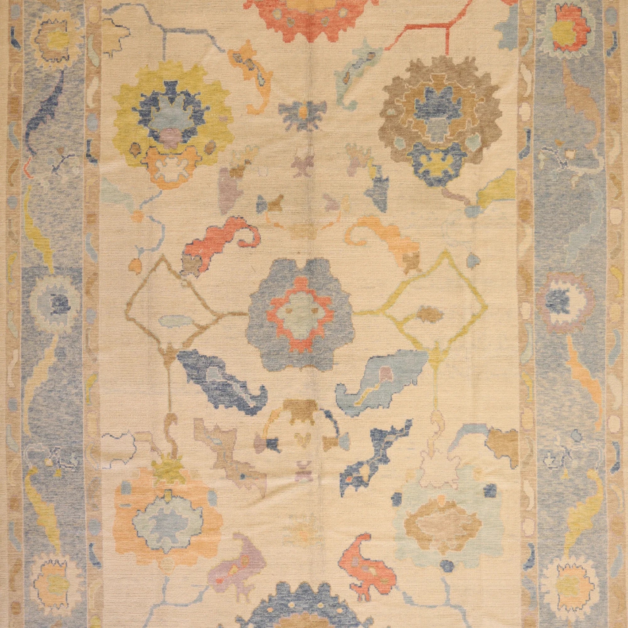 10'1" x 13'11" BEIGE AND BLUE OUSHAK GEOMETRIC TURKISH RUG