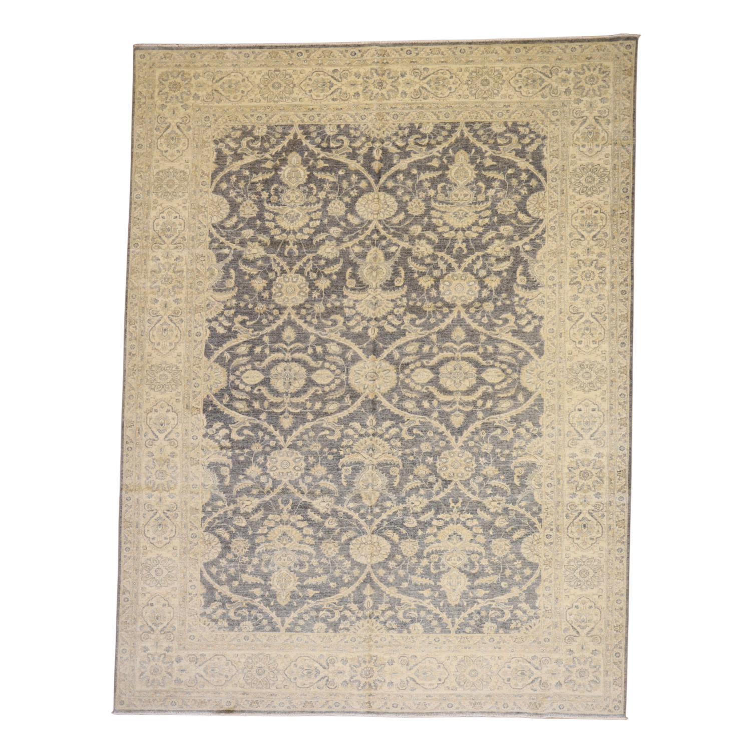 8'11" x 11'10" GRAY AND BEIGE PESHAWAR GEOMETRIC PAKISTANI RUG