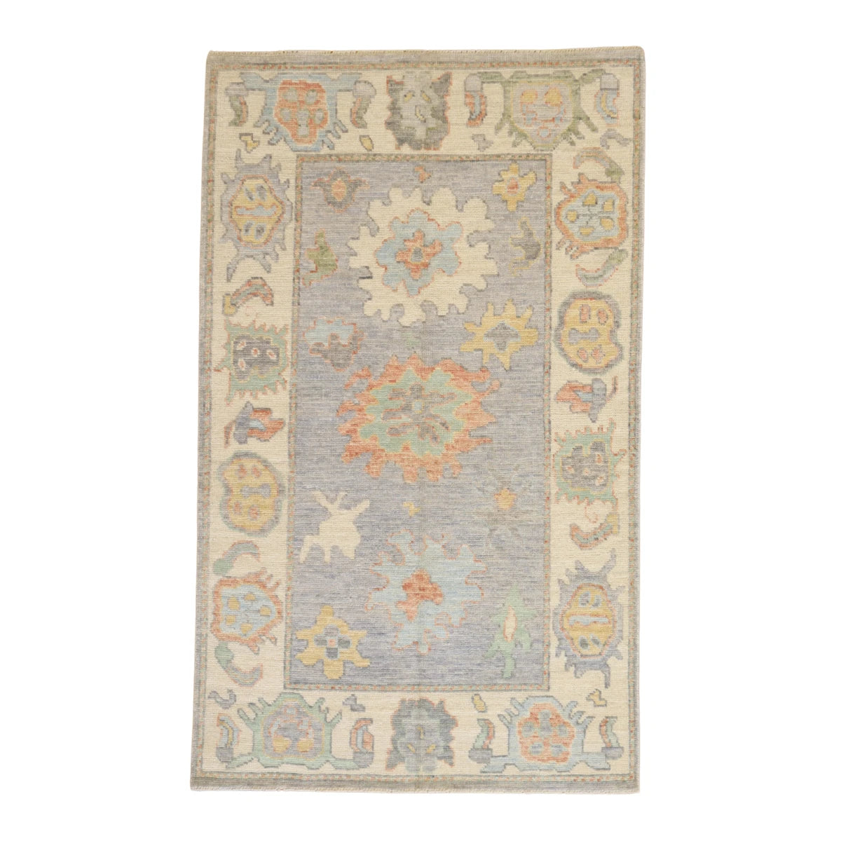 3'2" x 5'3" GRAY AND BEIGE OUSHAK GEOMETRIC PAKISTANI RUG