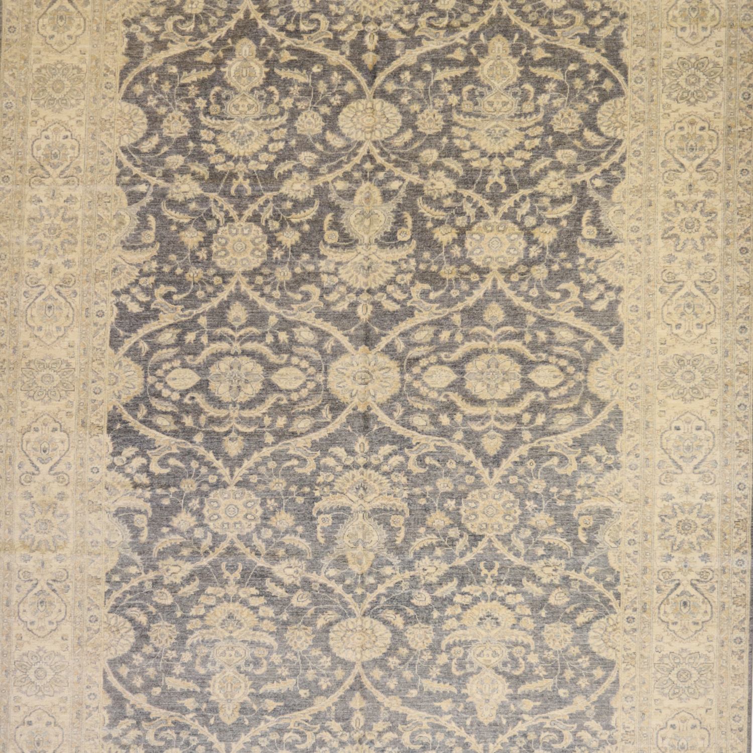 8'11" x 11'10" GRAY AND BEIGE PESHAWAR GEOMETRIC PAKISTANI RUG