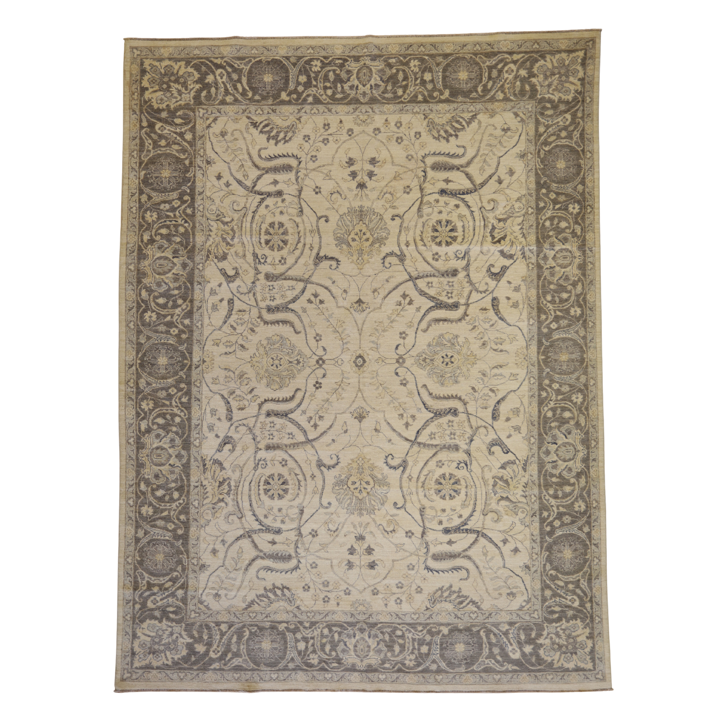 8'11" x 12'0" IVORY AND GRAY PESHAWAR GEOMETRIC PAKISTANI RUG
