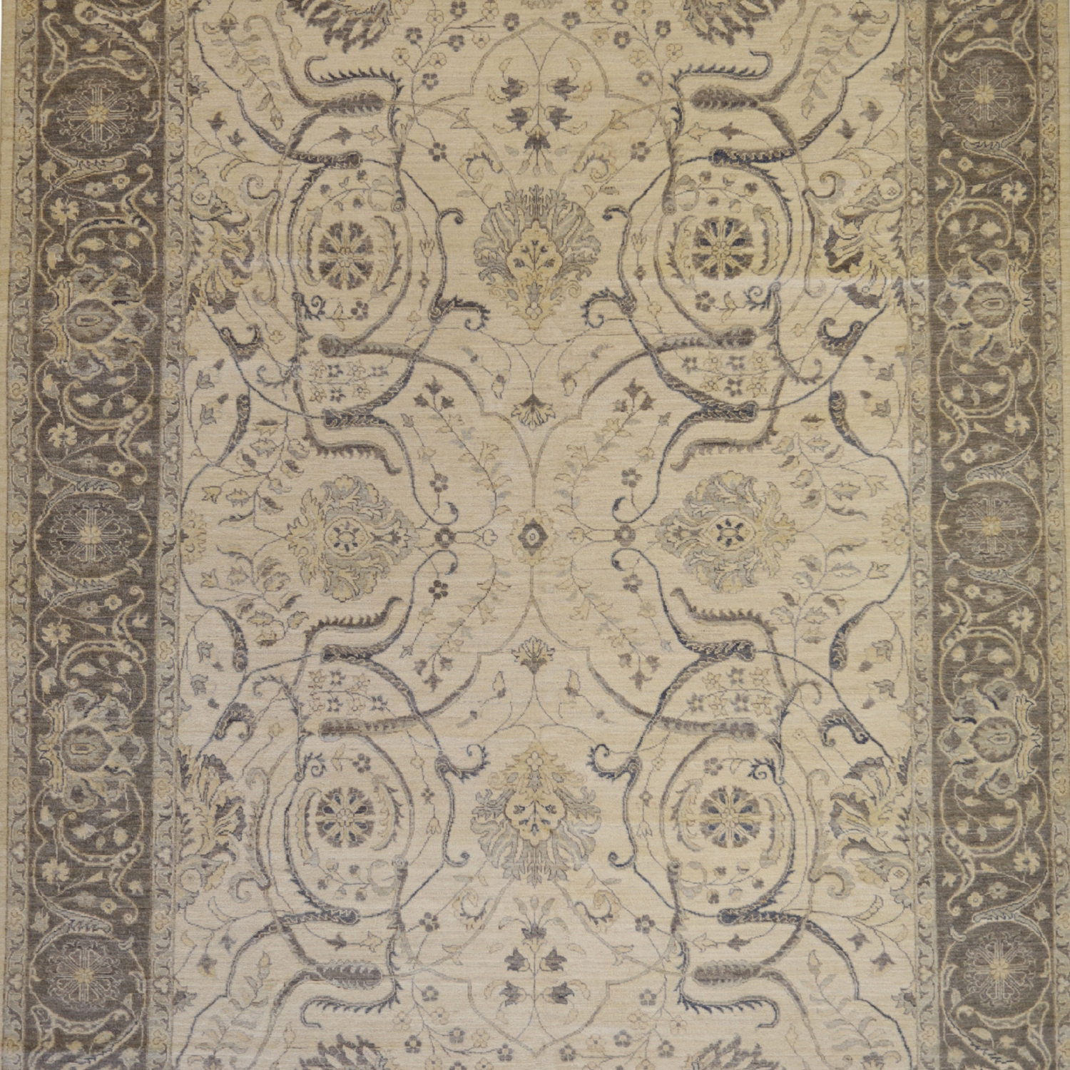 8'11" x 12'0" IVORY AND GRAY PESHAWAR GEOMETRIC PAKISTANI RUG