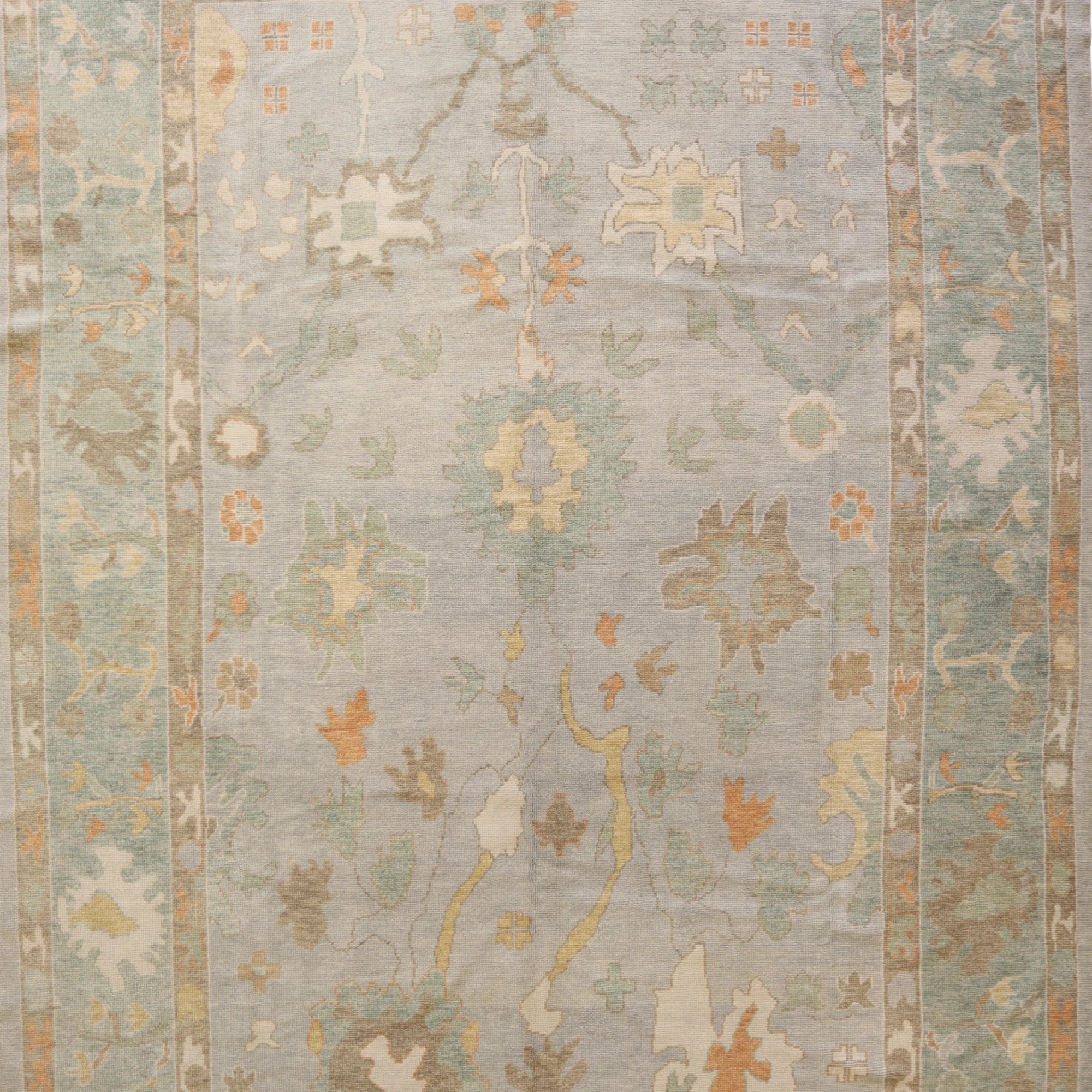 9'11" x 14'2" GRAY AND GREEN OUSHAK GEOMETRIC TURKISH RUG