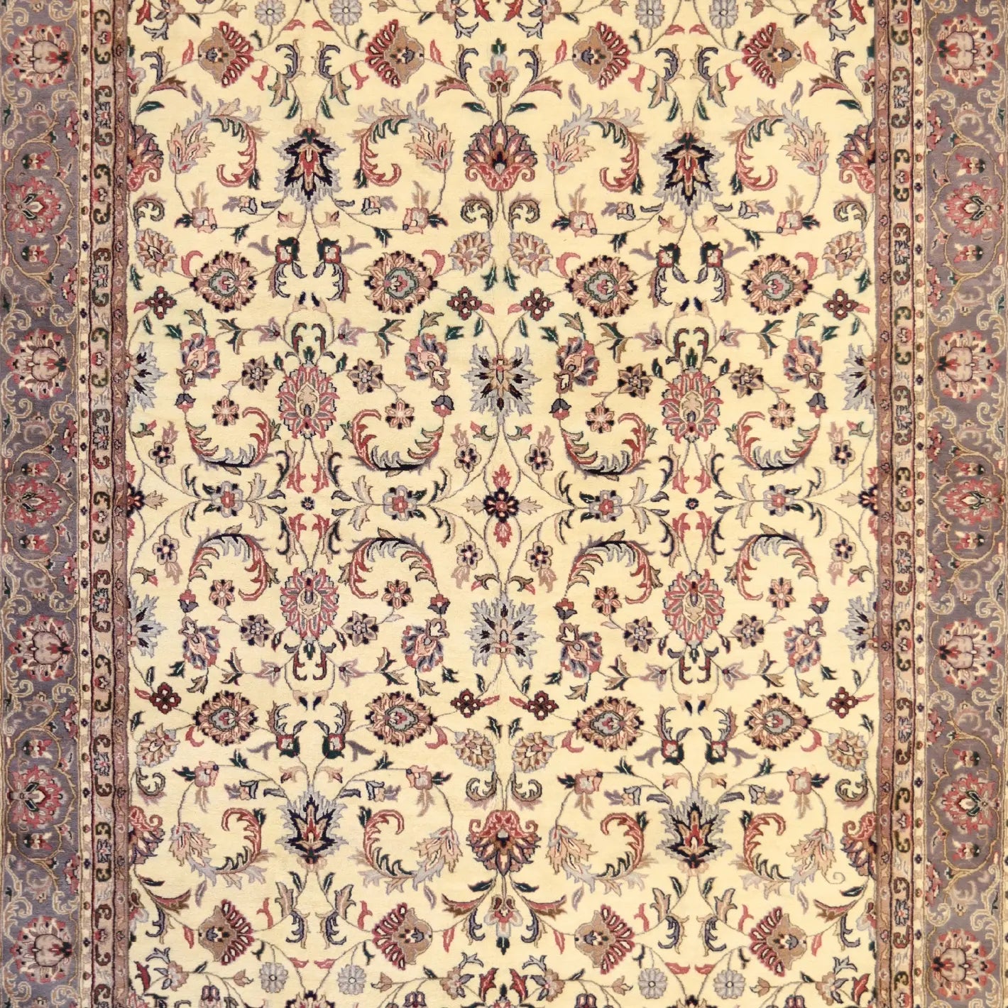 9'   7" x  14'   9" WHITE AND BLUE KASHAN FLORAL INDIAN RUG