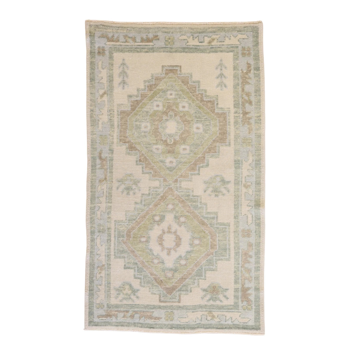 2'11" x 5'0" IVORY AND BLUE OUSHAK GEOMETRIC TURKISH RUG