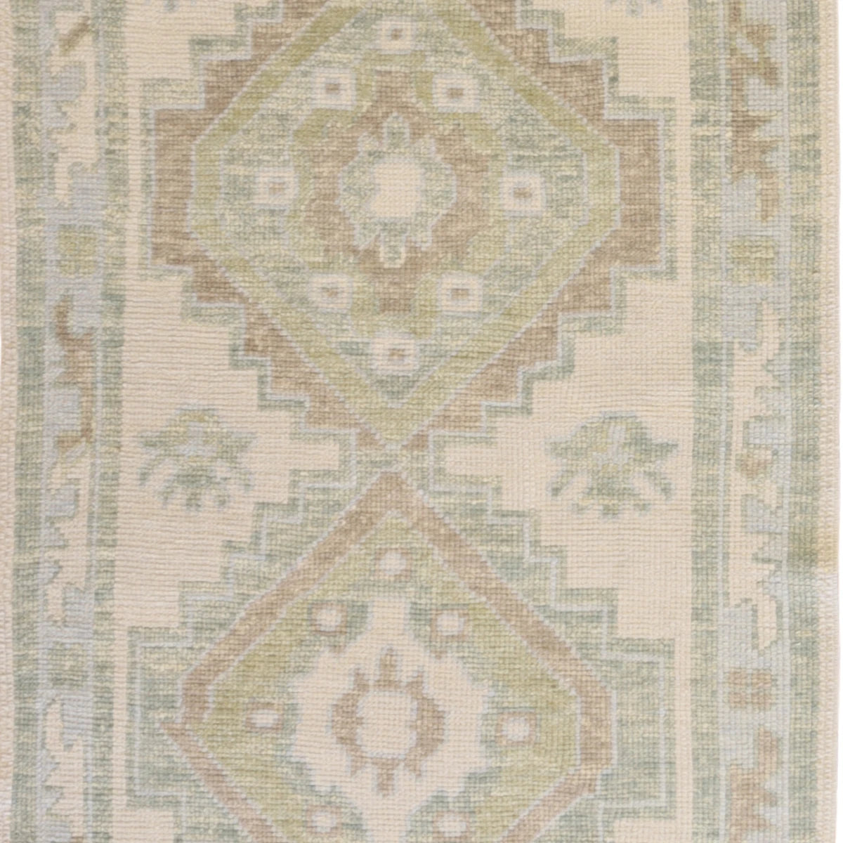 2'11" x 5'0" IVORY AND BLUE OUSHAK GEOMETRIC TURKISH RUG