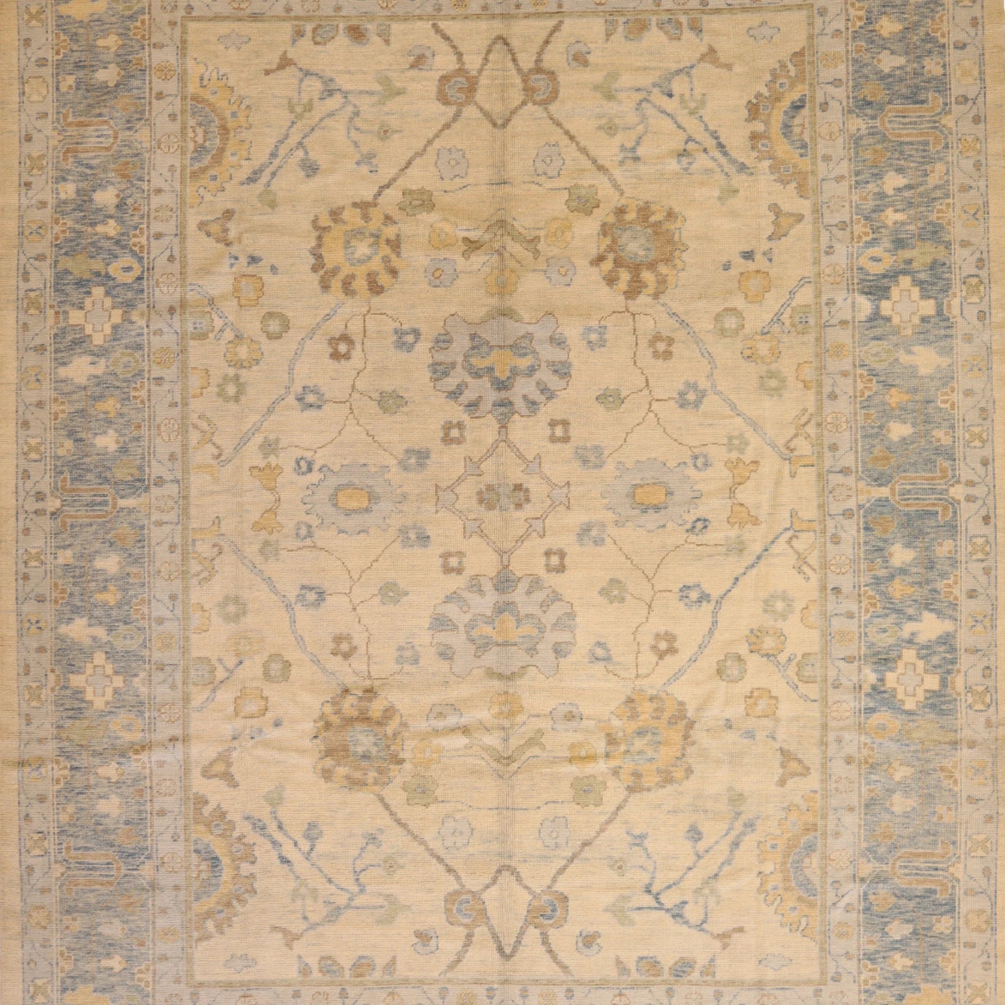 10'3" x 13'8" BEIGE AND BLUE OUSHAK GEOMETRIC TURKISH RUG