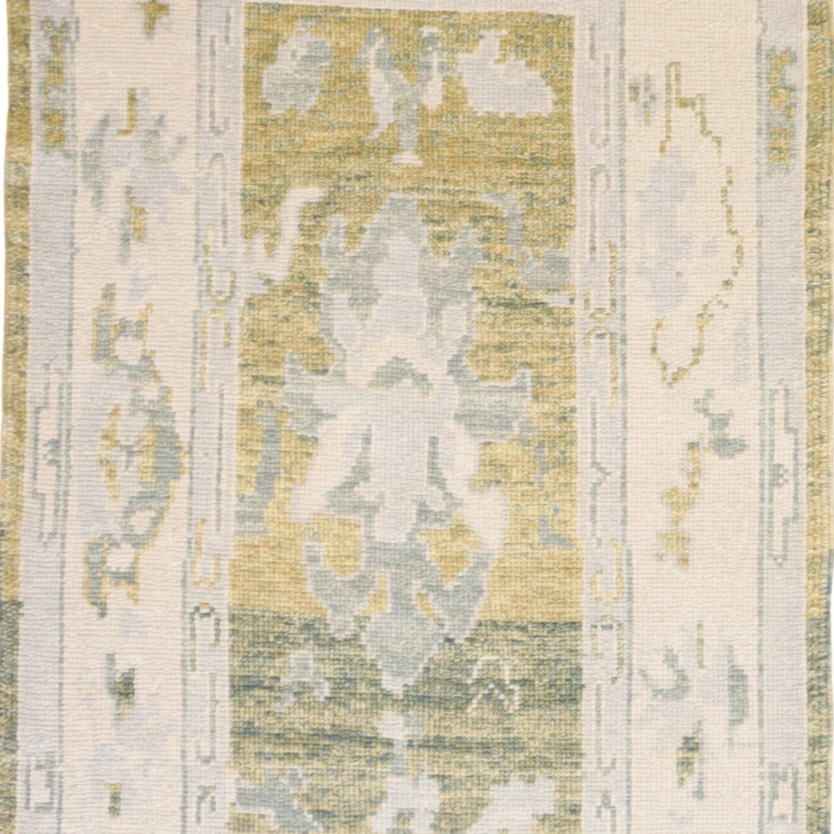 3'1" x 5'1" GREEN AND IVORY OUSHAK GEOMETRIC TURKISH RUG