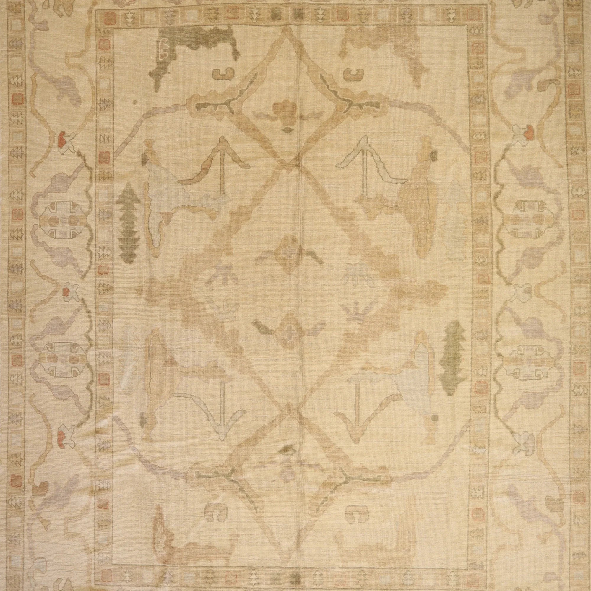 10'3" x 13'10" BEIGE AND BEIGE OUSHAK GEOMETRIC TURKISH RUG