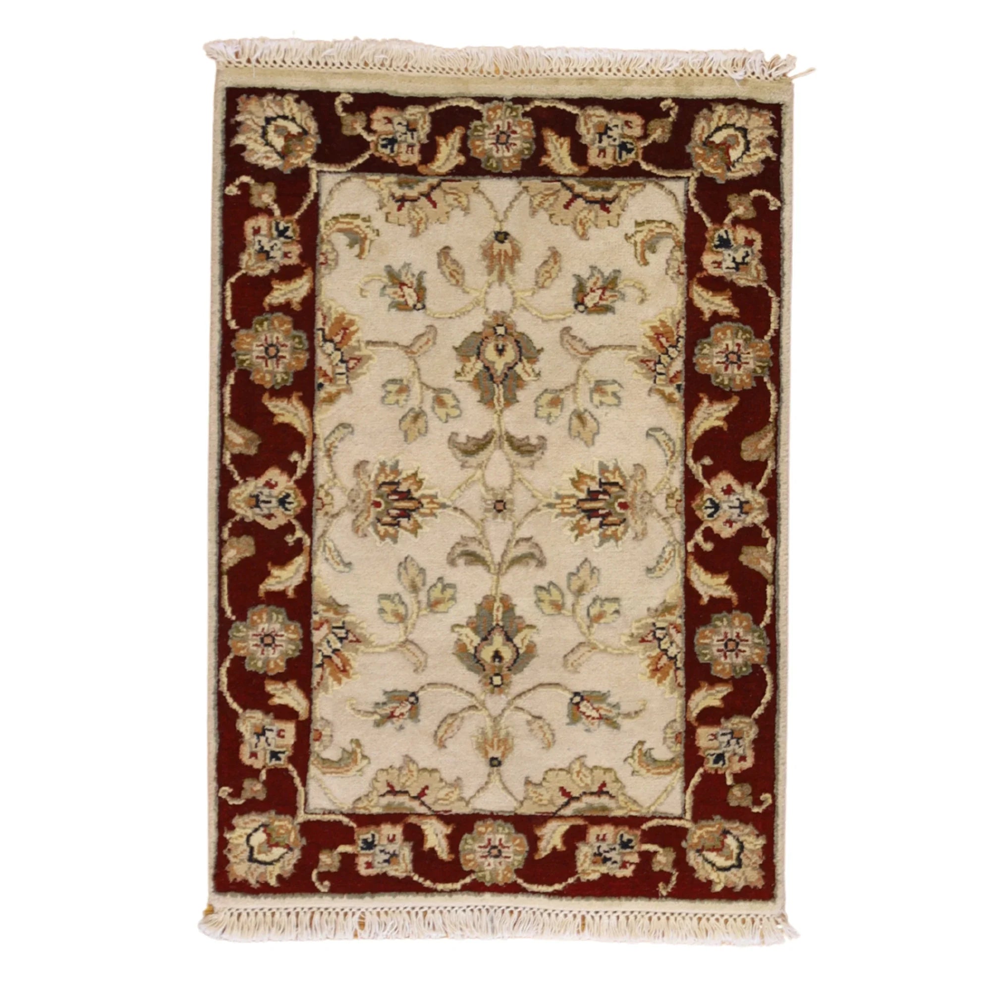 2'0" x 3'0" IVORY AND RED JAIPUR FLORAL INDIAN RUG