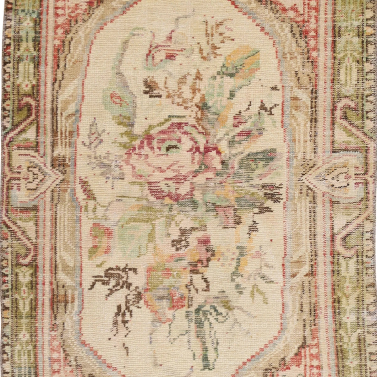 3'1" x 6'0" IVORY AND GREEN ANATOLIA GEOMETRIC TURKISH RUG