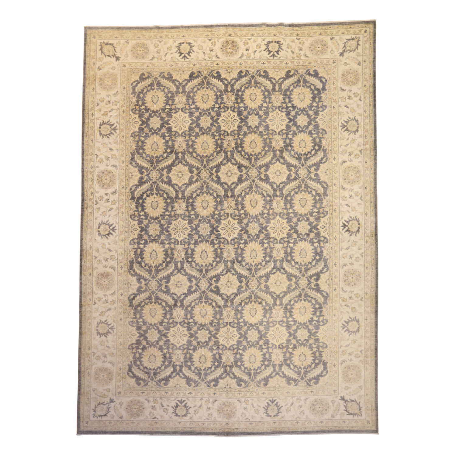 9'11" x 13'10" GRAY AND IVORY PESHAWAR GEOMETRIC PAKISTANI RUG