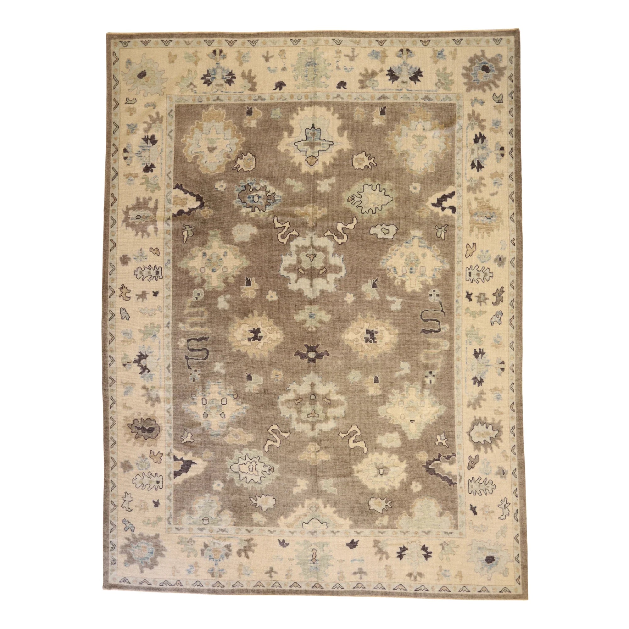 10'5" x 14'1" GRAY AND BEIGE OUSHAK GEOMETRIC TURKISH RUG
