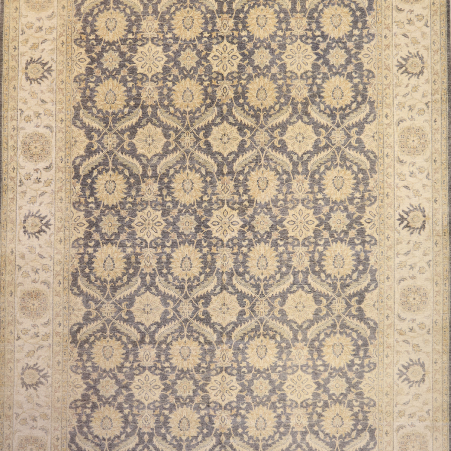9'11" x 13'10" GRAY AND IVORY PESHAWAR GEOMETRIC PAKISTANI RUG