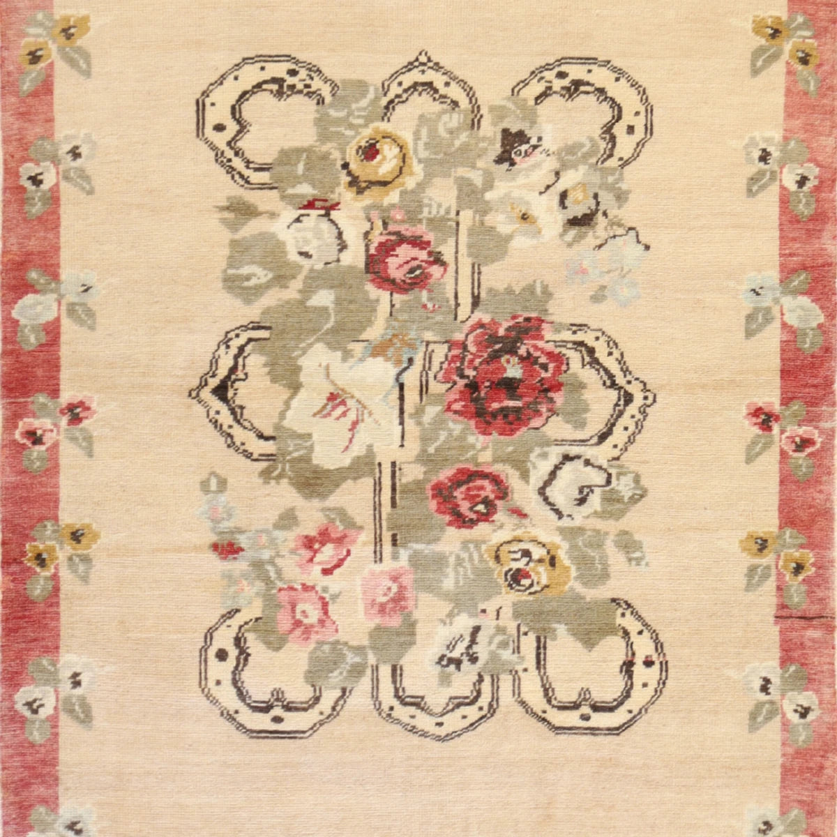 3'5" x 5'6" BEIGE AND ROSE ANATOLIA GEOMETRIC TURKISH RUG