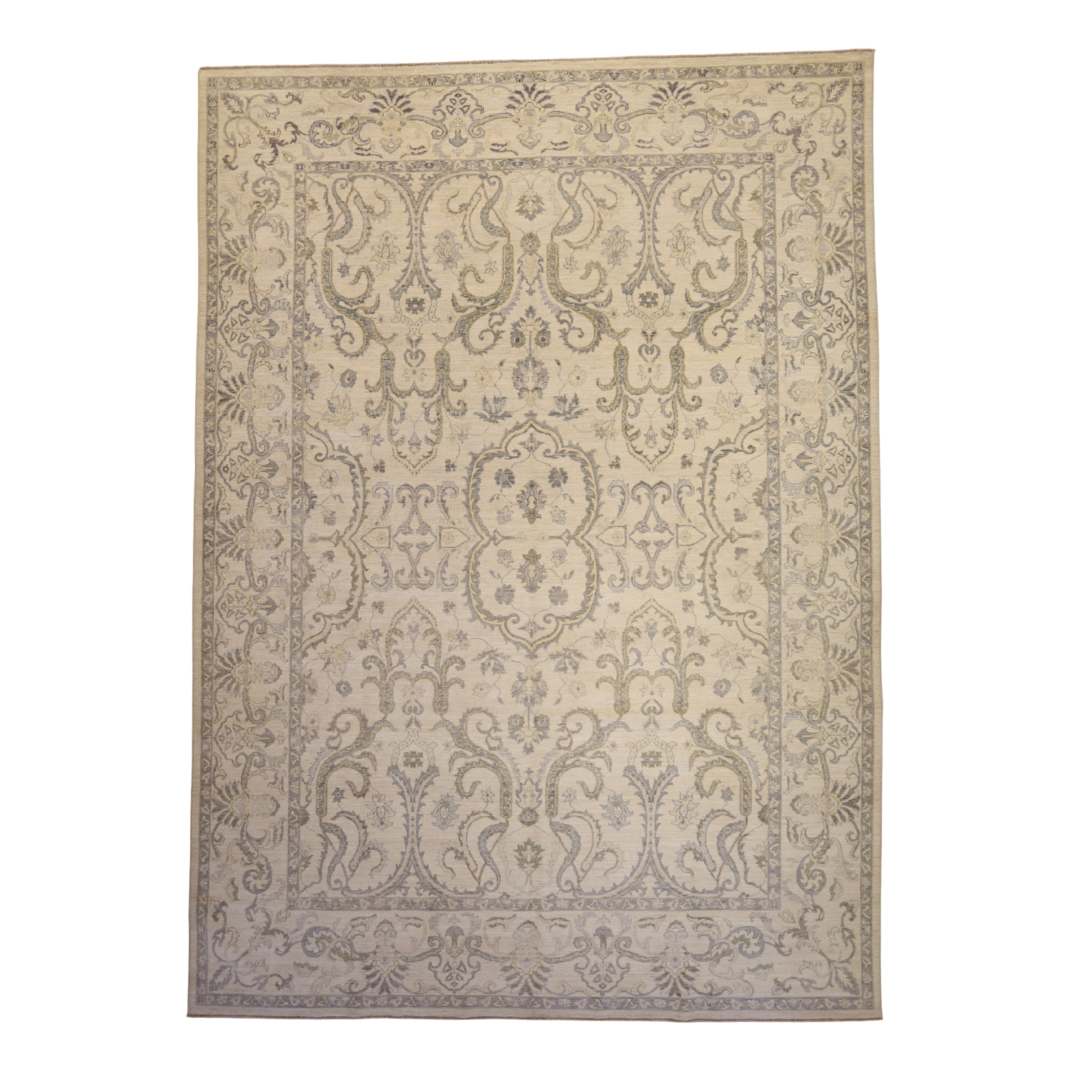 9'10" x 13'10" IVORY AND IVORY PESHAWAR GEOMETRIC PAKISTANI RUG