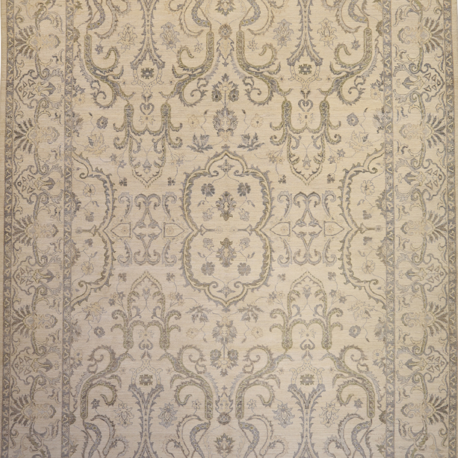 9'10" x 13'10" IVORY AND IVORY PESHAWAR GEOMETRIC PAKISTANI RUG