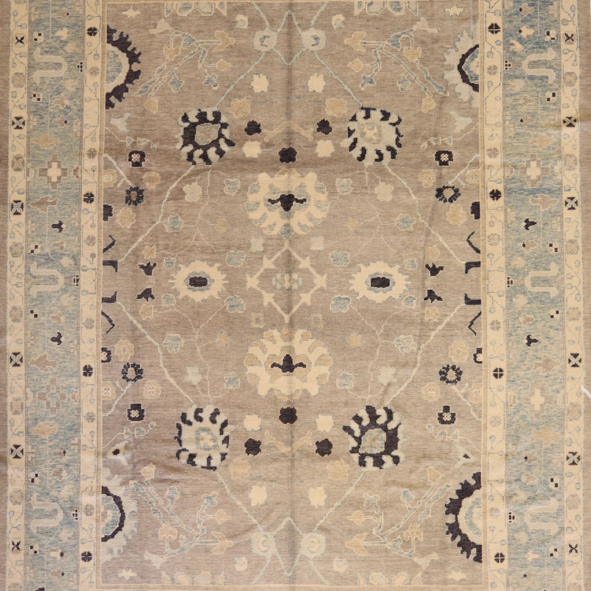9'10" x 13'6" GRAY AND BLUE OUSHAK GEOMETRIC TURKISH RUG