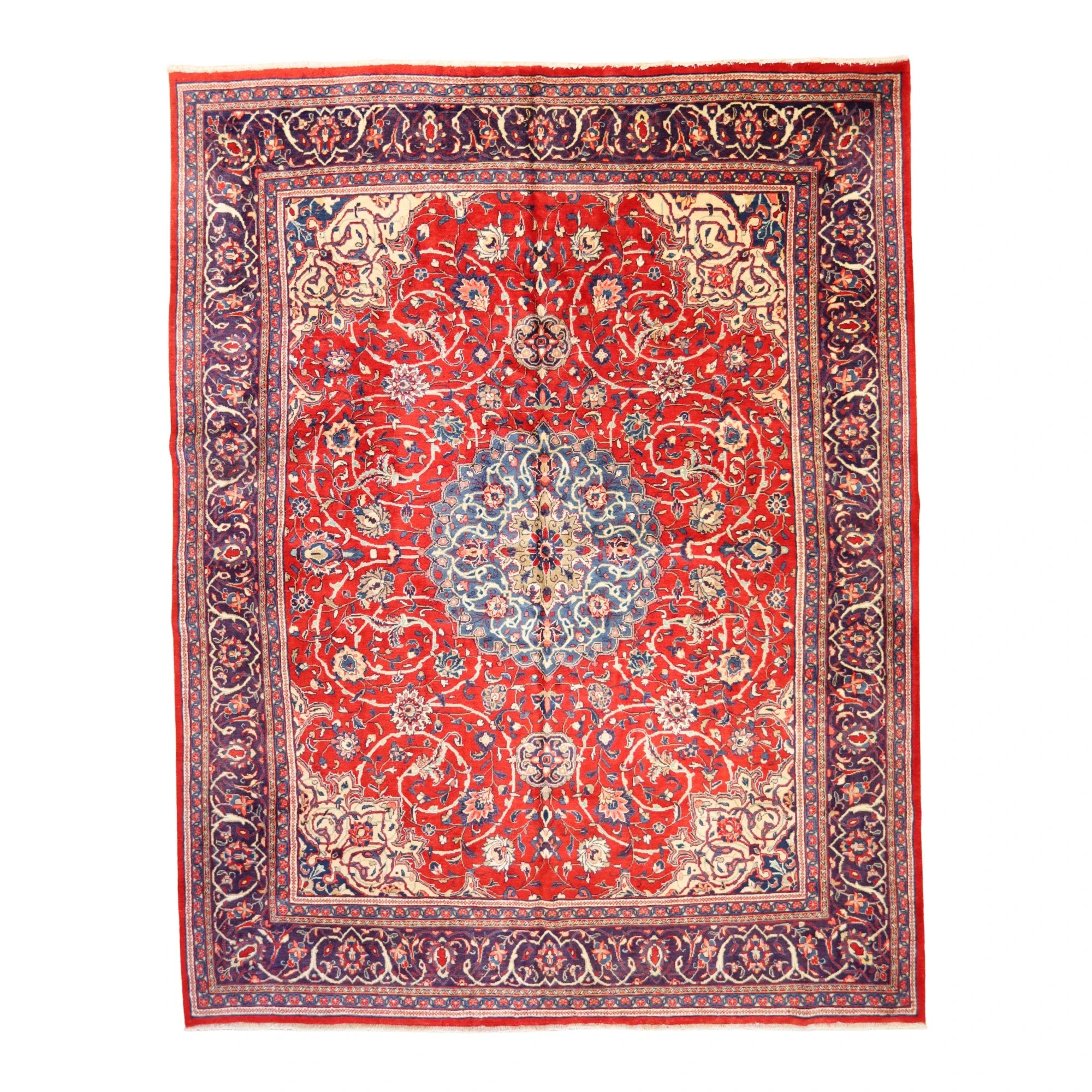 9'10" x 12'7" RED AND NAVY MAHAL FISH DESIGN PERSIAN RUG