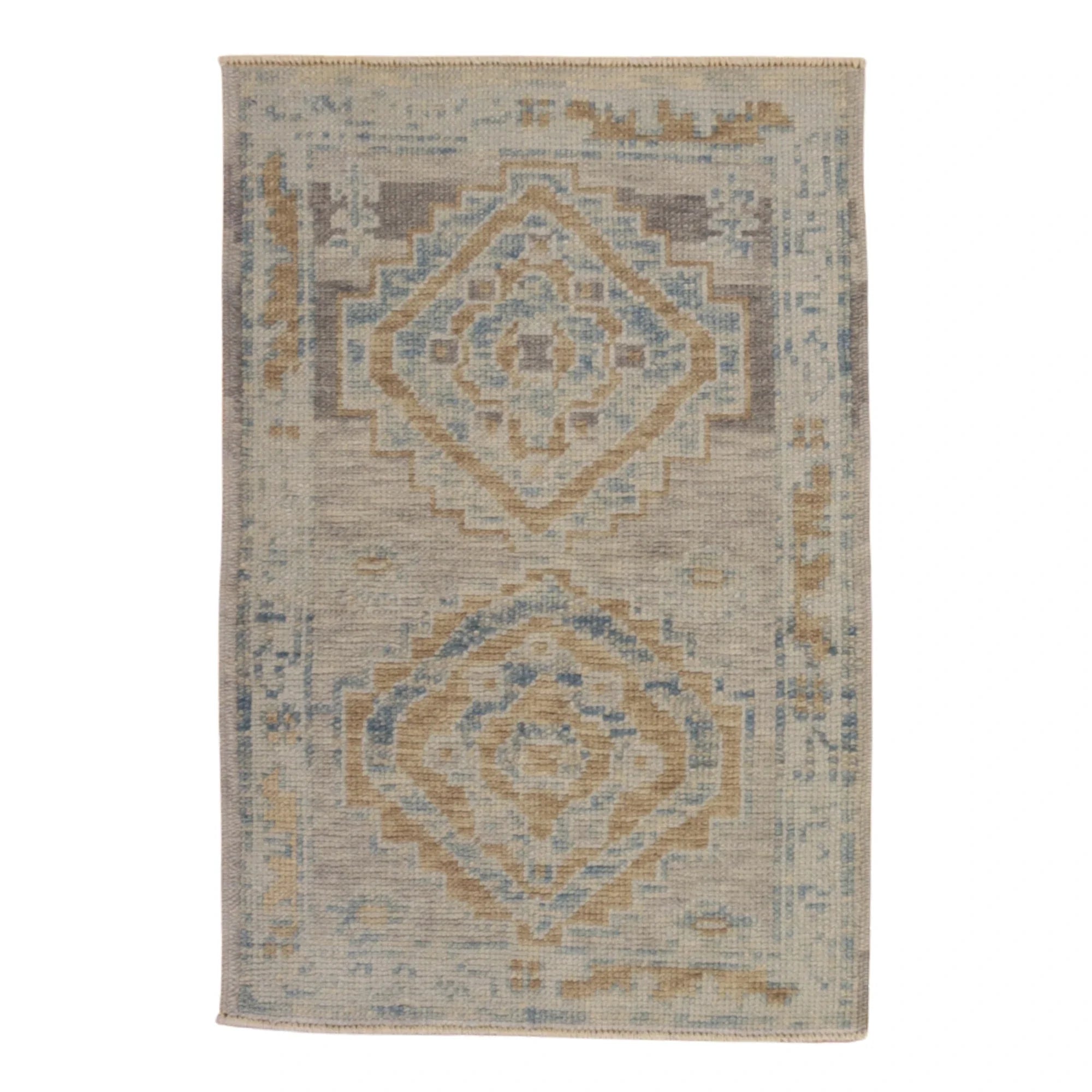 2'0" x 3'0" GRAY AND BLUE OUSHAK GEOMETRIC TURKISH RUG