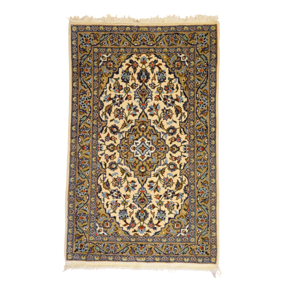 3'2" x 5'0" IVORY AND TAUPE KASHAN FLORAL PERSIAN RUG