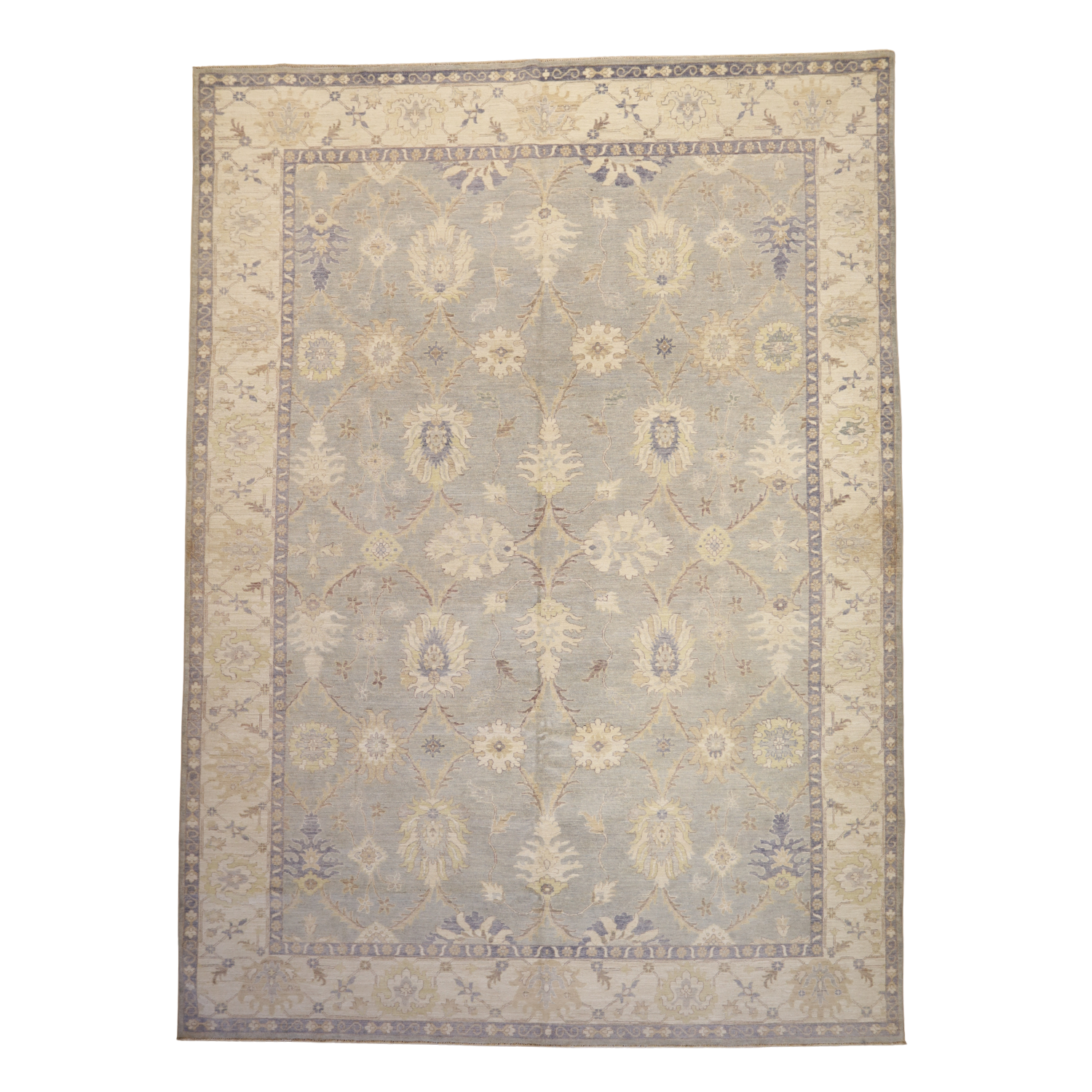 9'11" x 13'9" BLUE AND IVORY PESHAWAR GEOMETRIC PAKISTANI RUG