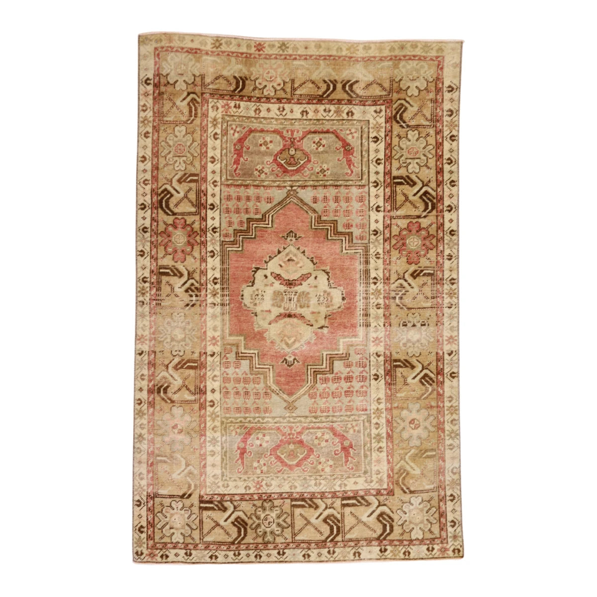 3'4" x 5'5" BEIGE AND TAN ANATOLIA GEOMETRIC TURKISH RUG