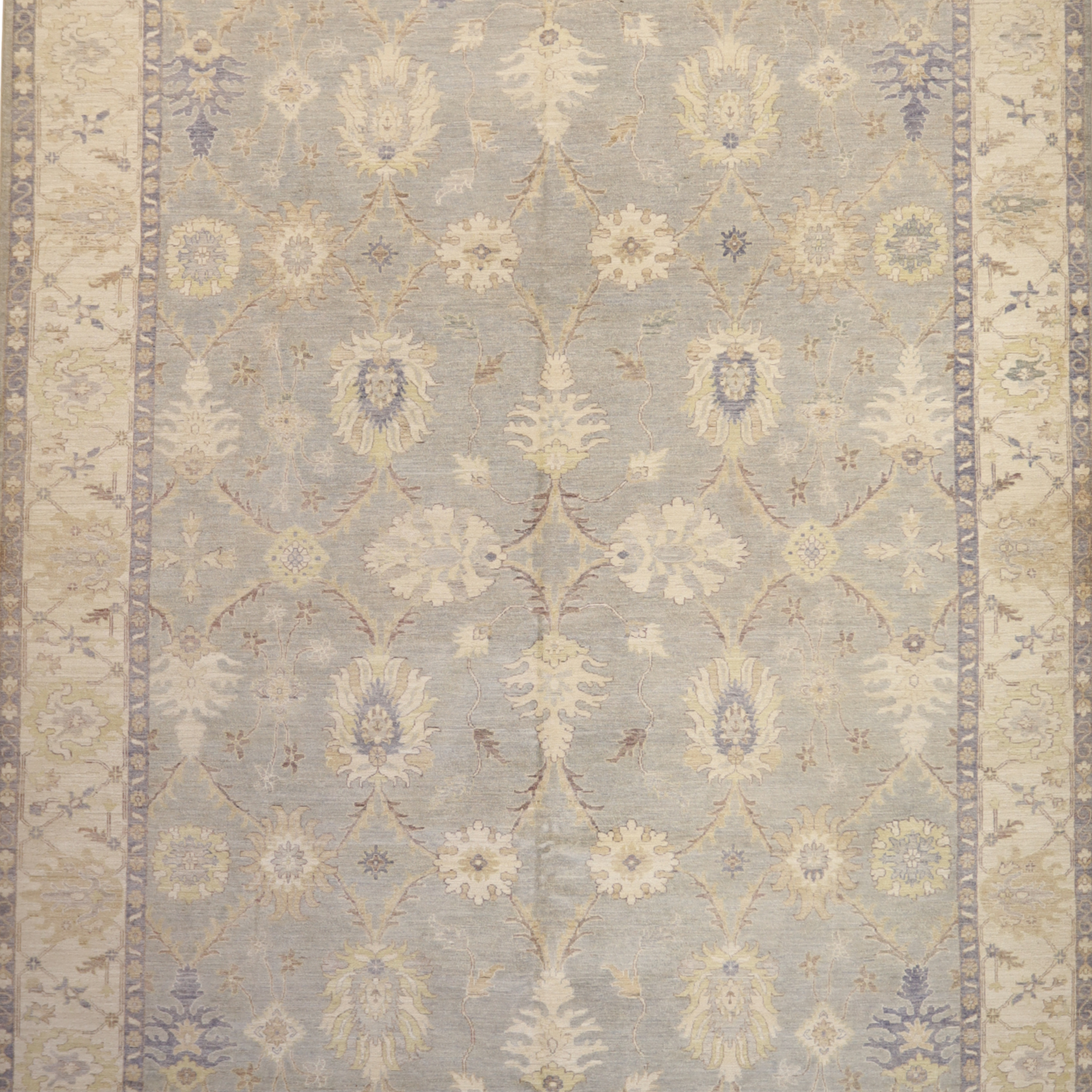 9'11" x 13'9" BLUE AND IVORY PESHAWAR GEOMETRIC PAKISTANI RUG