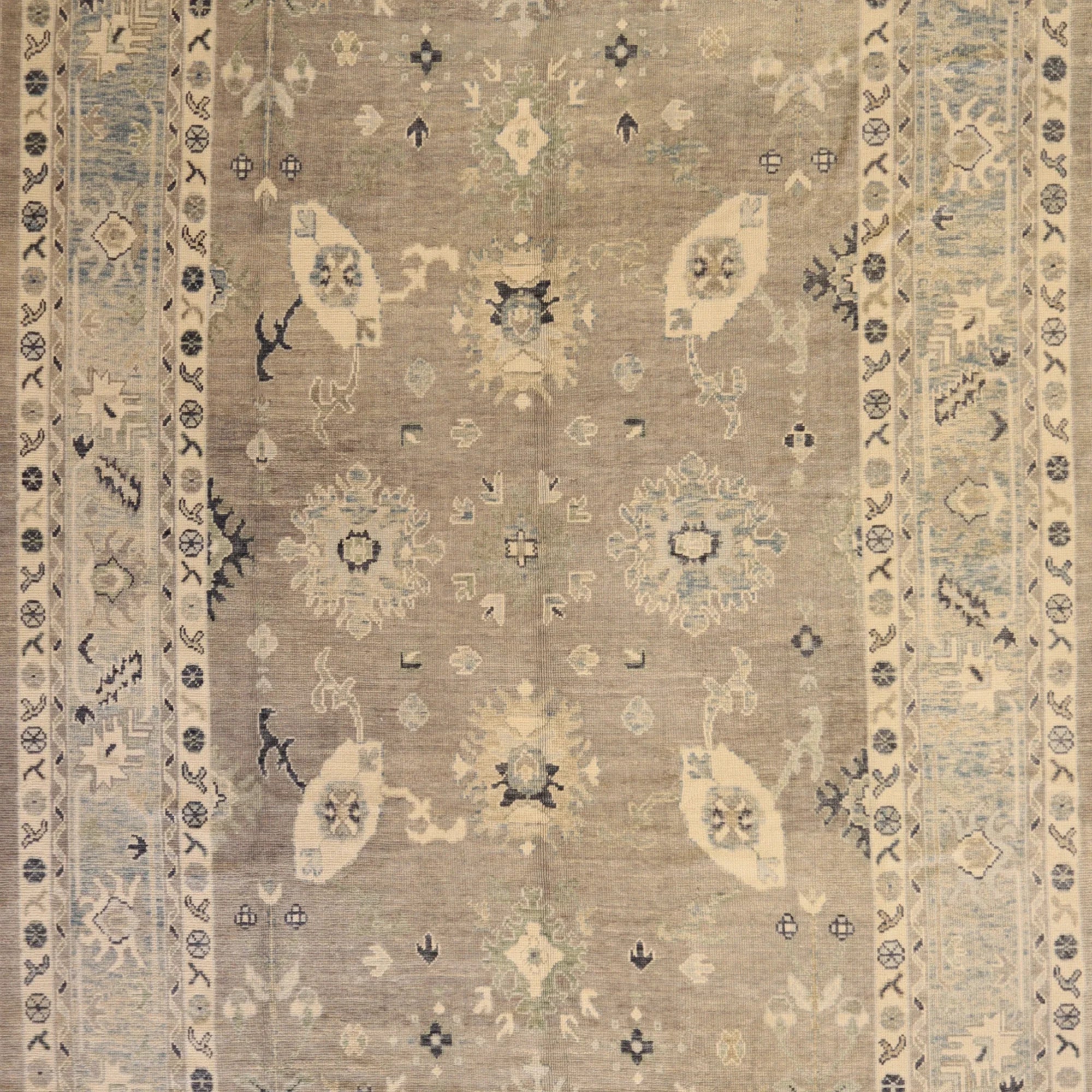 9'3" x 14'9" GRAY AND BLUE OUSHAK GEOMETRIC TURKISH RUG