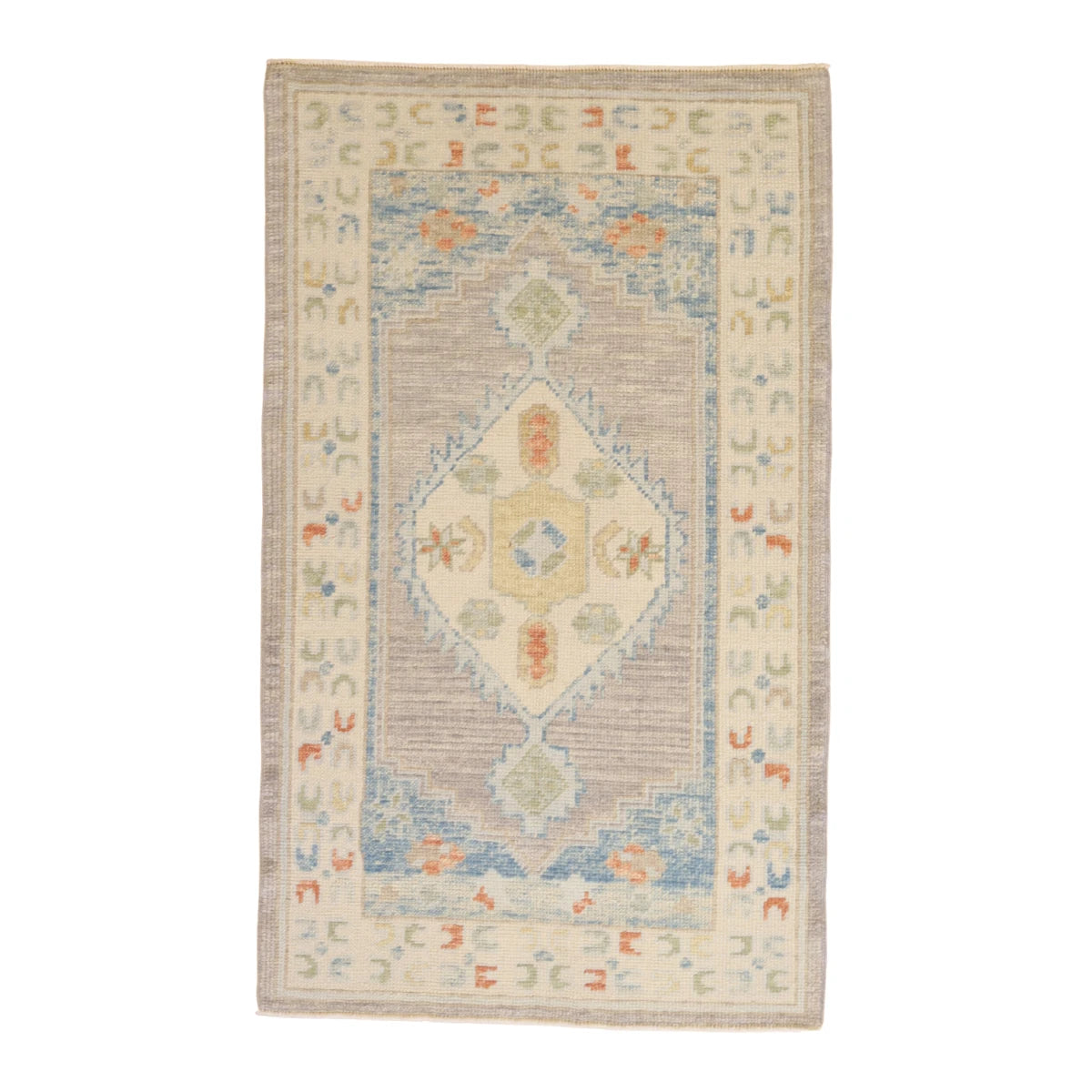 3'1" x 5'2" GRAY AND IVORY OUSHAK GEOMETRIC TURKISH RUG