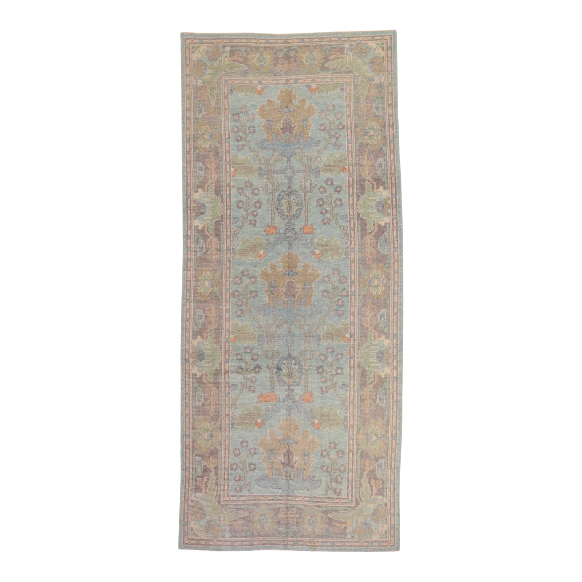 4'11" x 11'8" GRAY AND BEIGE OUSHAK GEOMETRIC TURKISH RUG