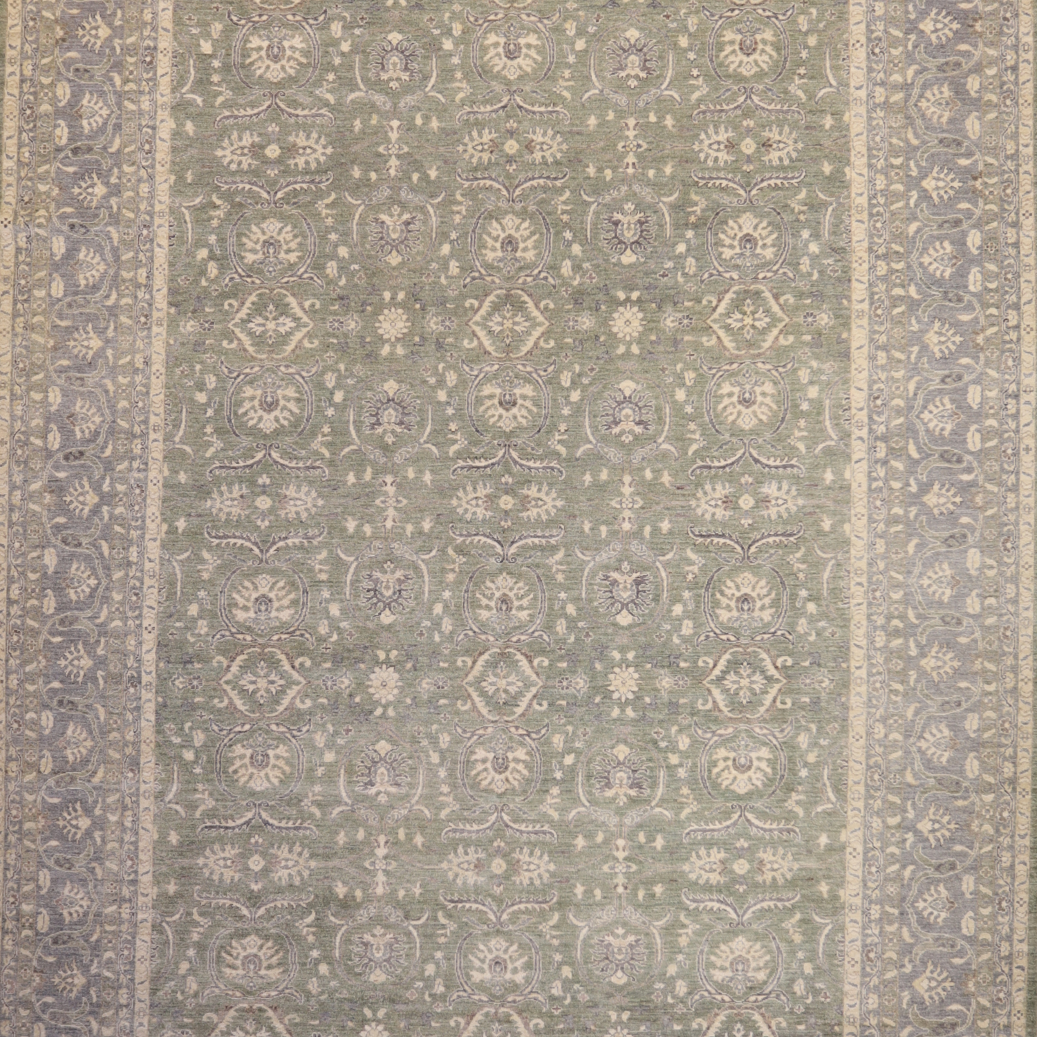9'11" x 13'10" GREEN AND BLUE PESHAWAR GEOMETRIC PAKISTANI RUG