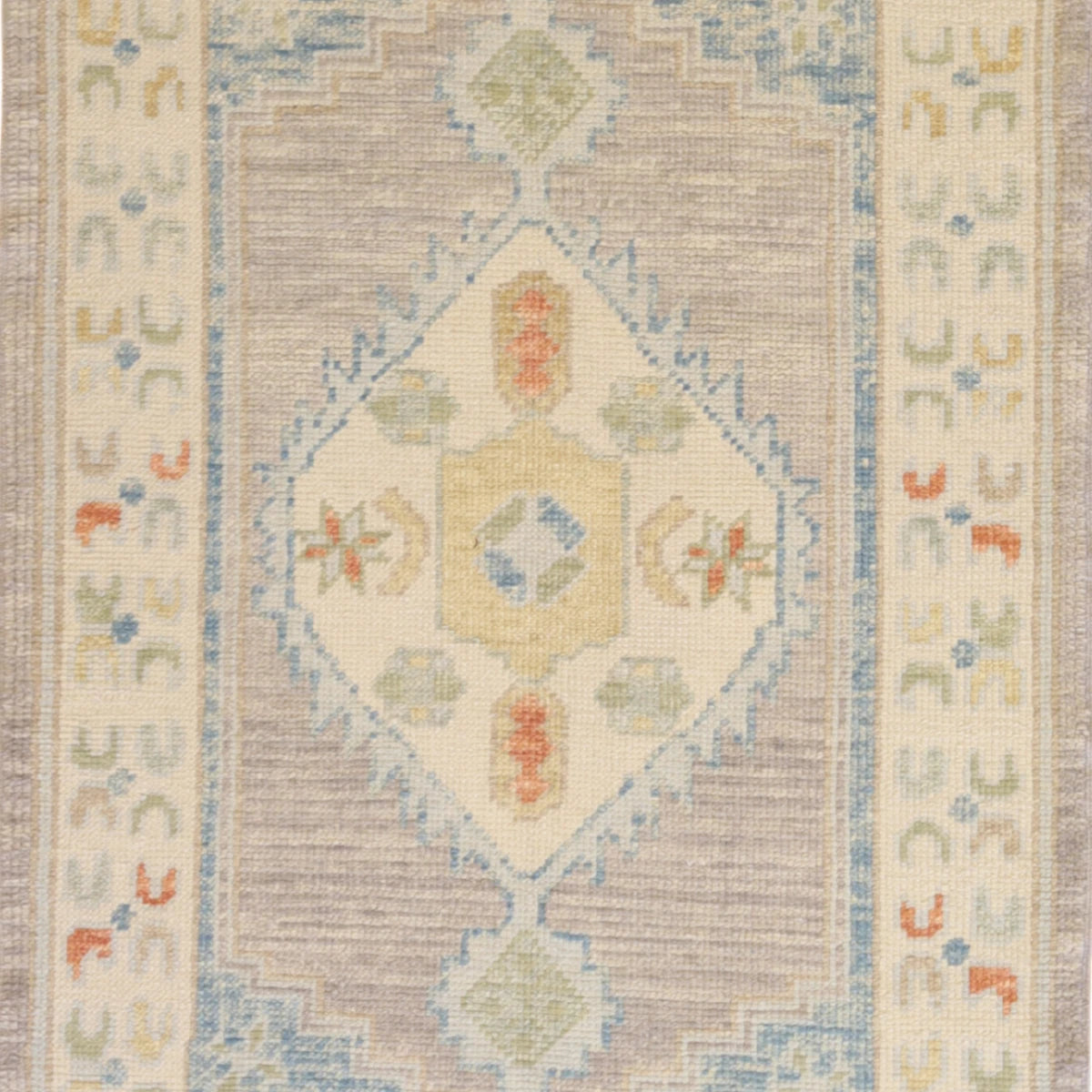 3'1" x 5'2" GRAY AND IVORY OUSHAK GEOMETRIC TURKISH RUG