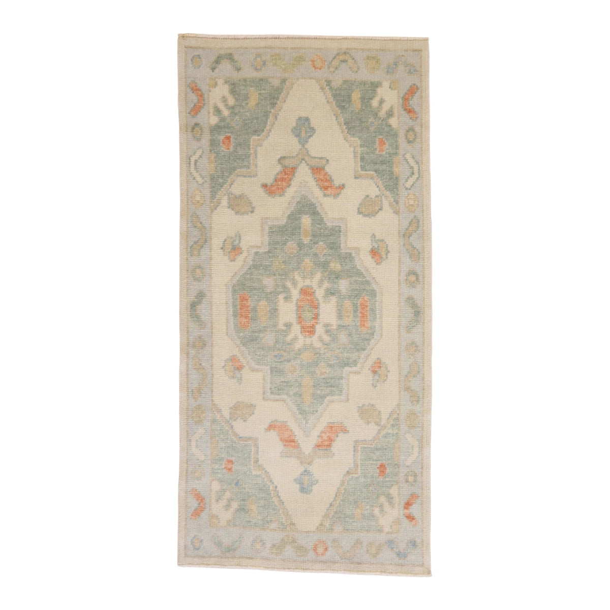 2'7" x 5'6" BEIGE AND BLUE OUSHAK GEOMETRIC TURKISH RUG