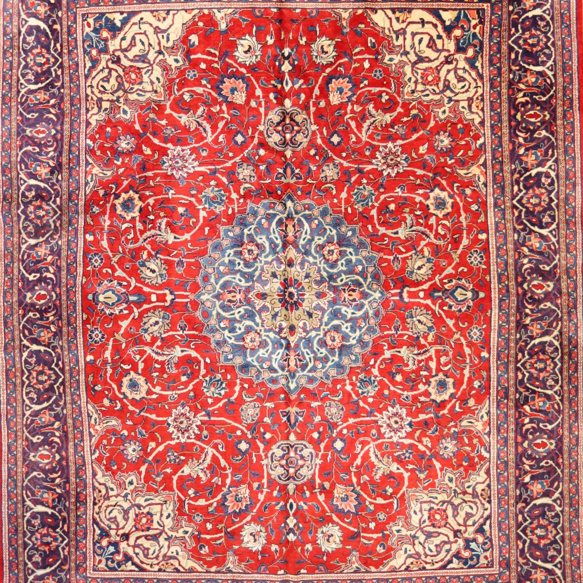 9'10" x 12'7" RED AND NAVY MAHAL FISH DESIGN PERSIAN RUG