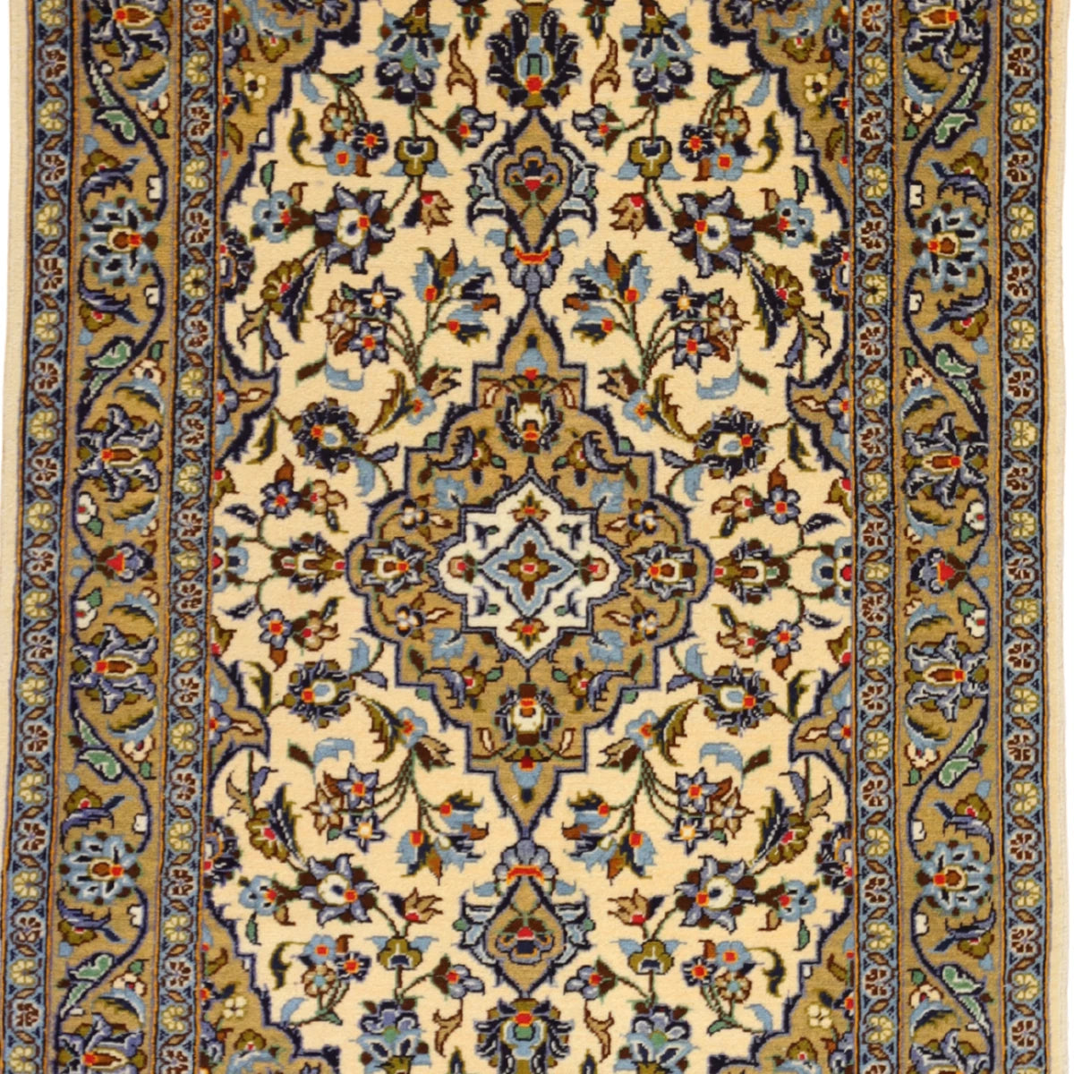 3'2" x 5'0" IVORY AND TAUPE KASHAN FLORAL PERSIAN RUG