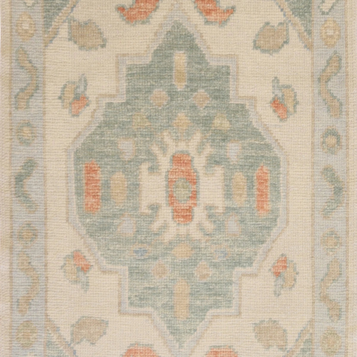 2'7" x 5'6" BEIGE AND BLUE OUSHAK GEOMETRIC TURKISH RUG