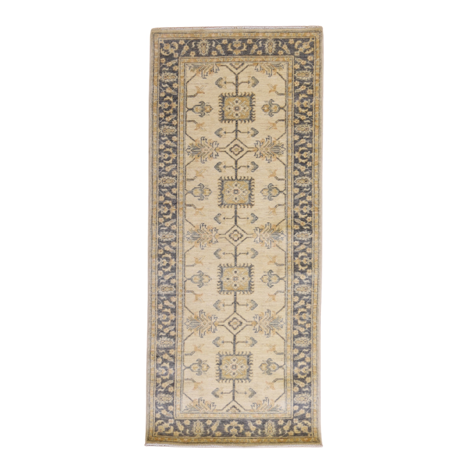 2'9" x 6'7" BEIGE AND BLUE PESHAWAR GEOMETRIC PAKISTANI RUG