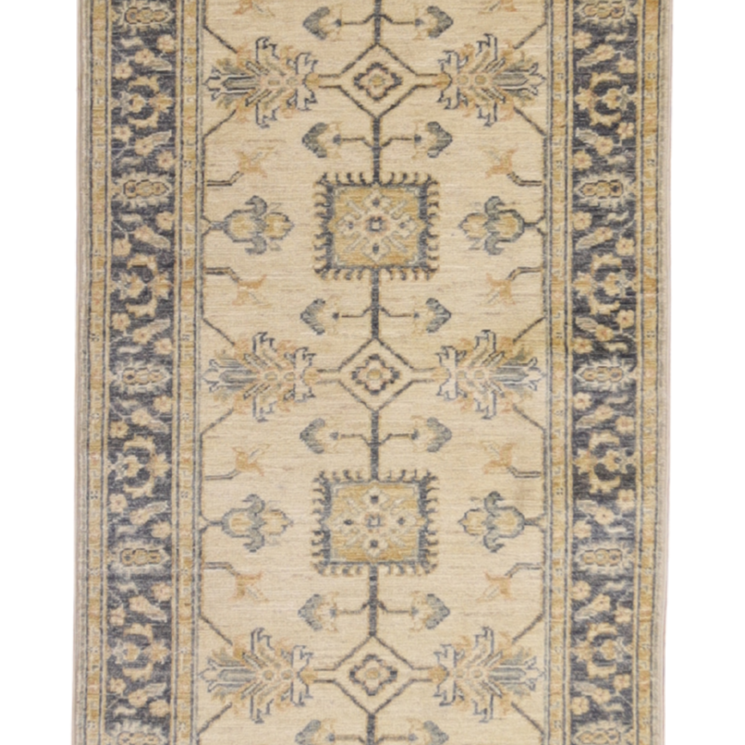 2'9" x 6'7" BEIGE AND BLUE PESHAWAR GEOMETRIC PAKISTANI RUG