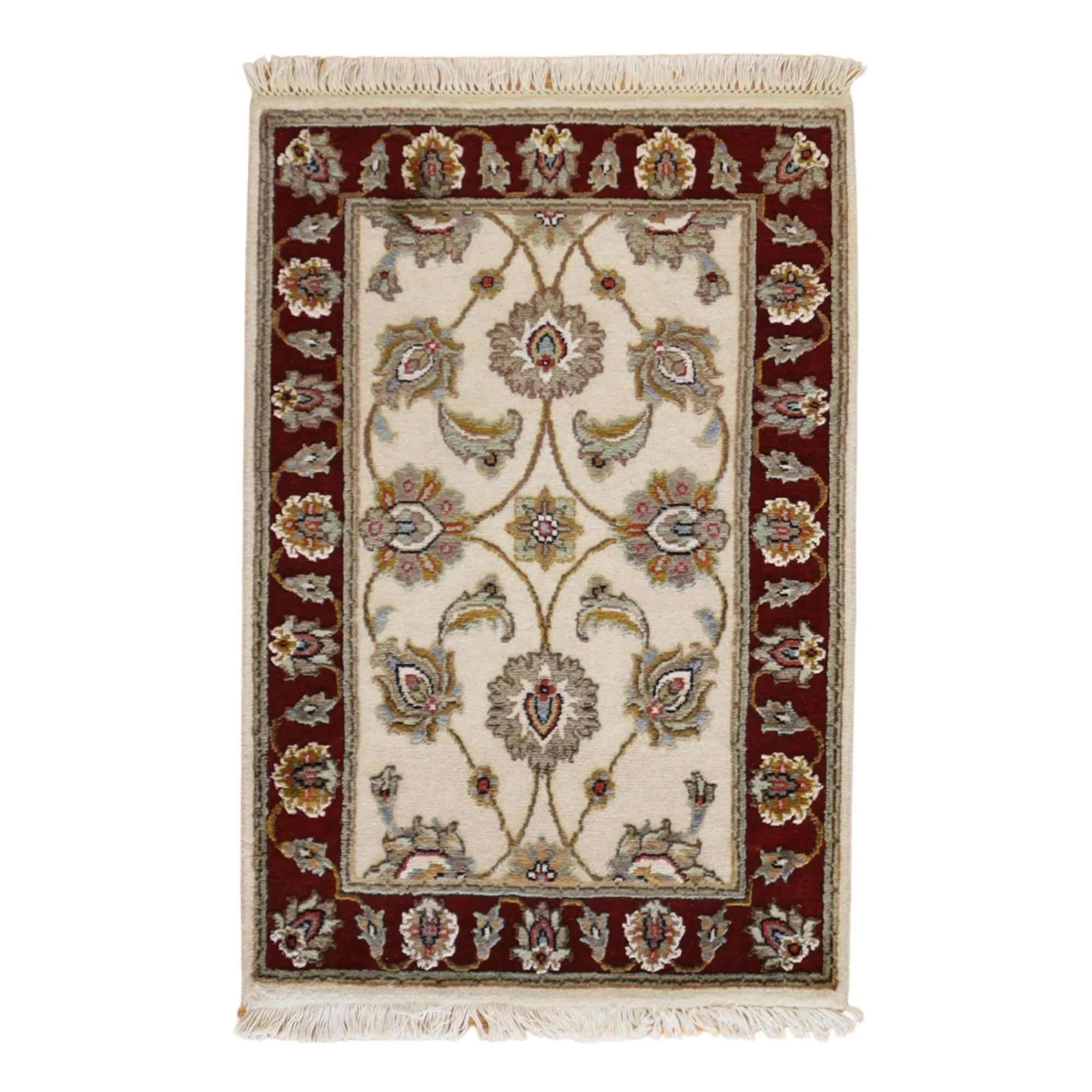 2'0" x 3'0" IVORY AND RED JAIPUR FLORAL INDIAN RUG
