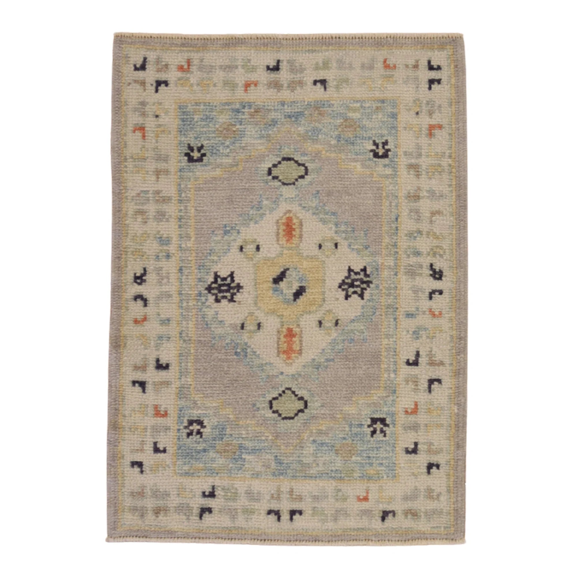 2'0" x 3'0" GRAY AND BEIGE OUSHAK GEOMETRIC TURKISH RUG