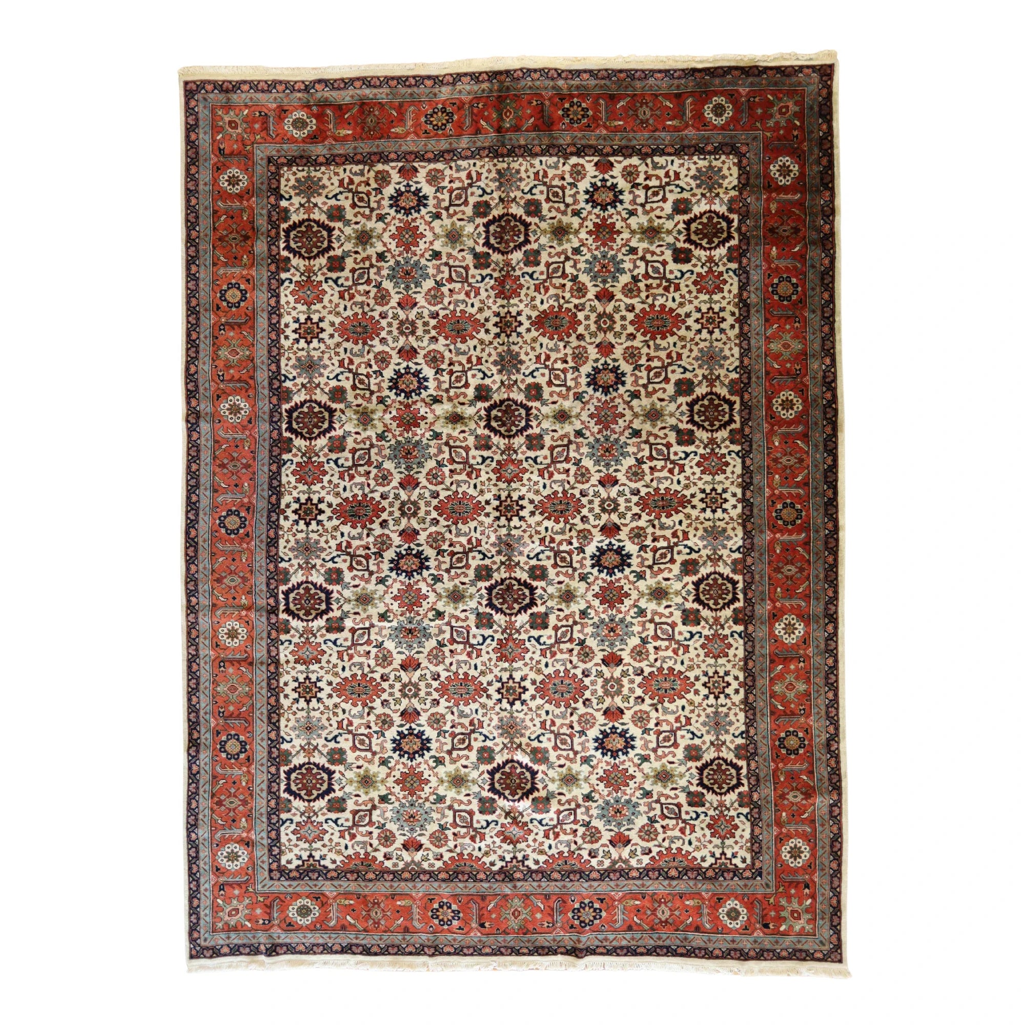 9'10" x 13'2" IVORY AND RUST  GEOMETRIC ROMANIAN RUG