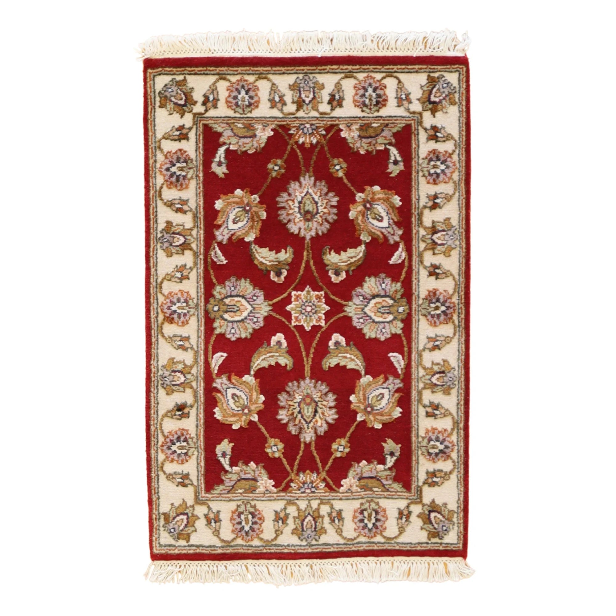 2'0" x 3'0" RED AND IVORY JAIPUR FLORAL INDIAN RUG