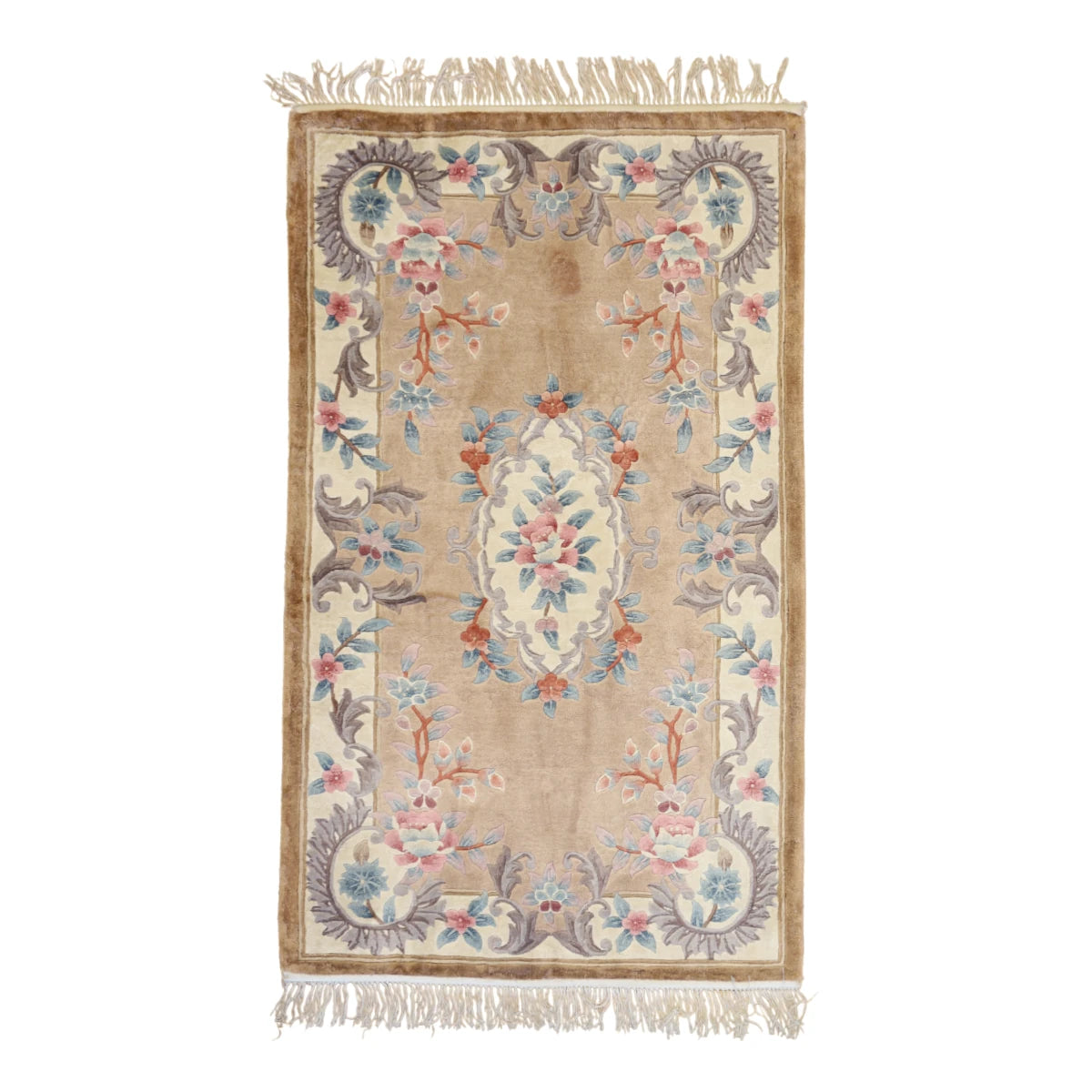 3'0" x 5'0" MAUVE AND WHITE AUBUSSON EUROPEAN CHINESE RUG