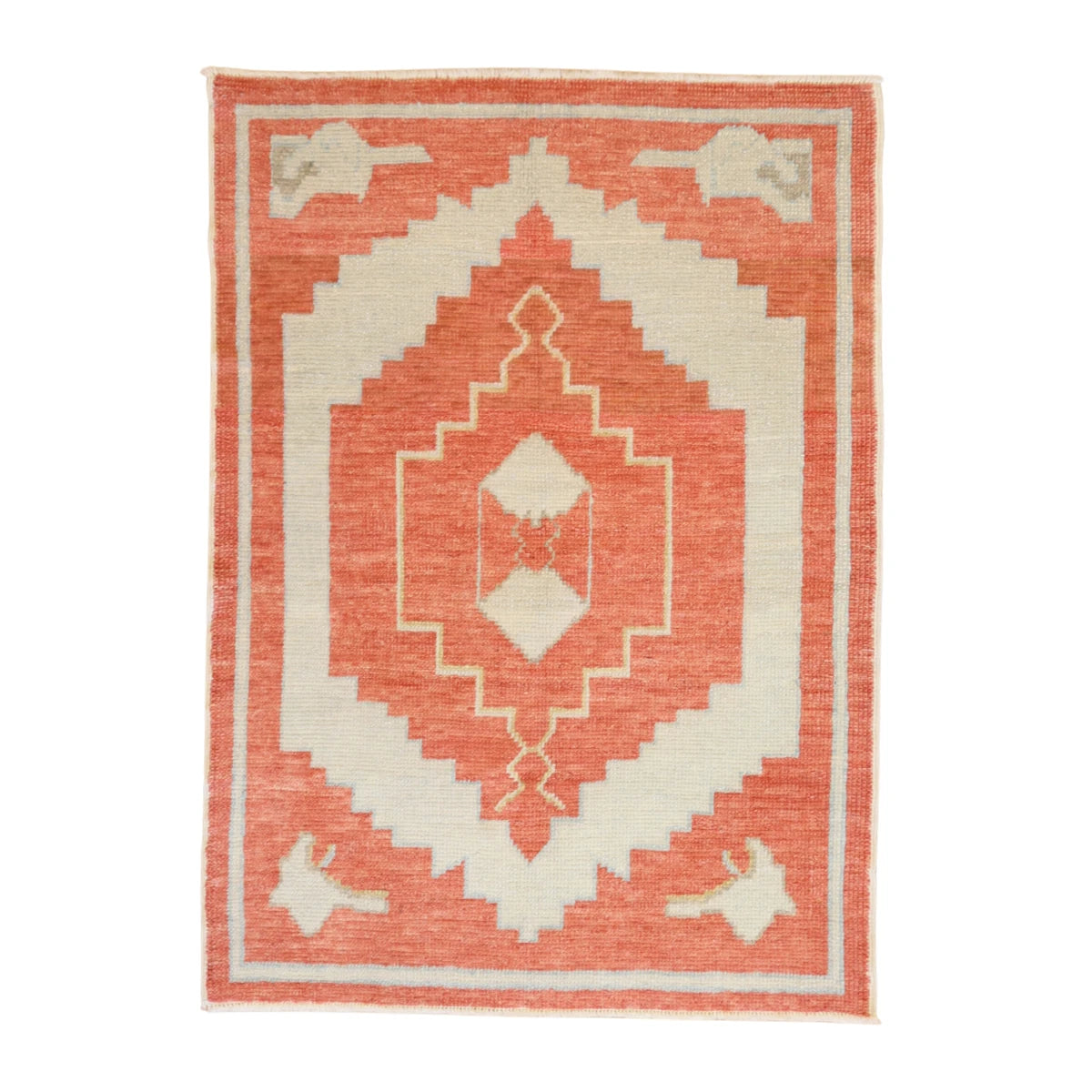 3'3" x 4'6" RUST AND RUST OUSHAK GEOMETRIC TURKISH RUG