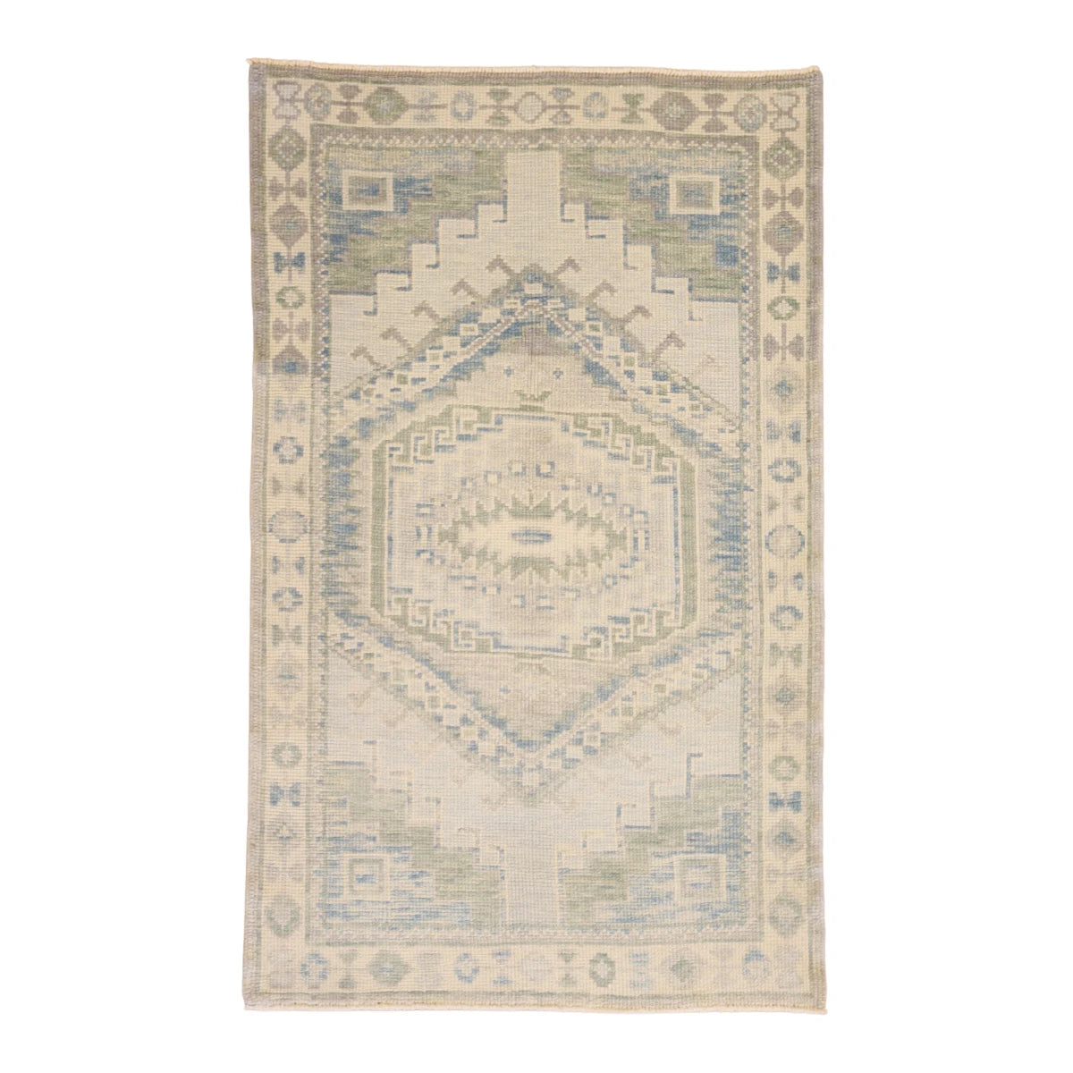 3'1" x 5'1" BLUE AND BEIGE OUSHAK GEOMETRIC TURKISH RUG